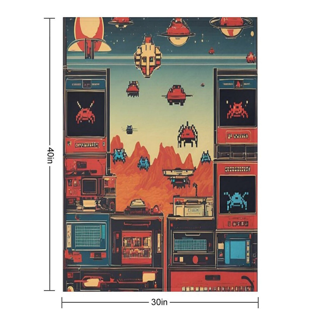Space Invaders 90s Versatility Throw Blanket
