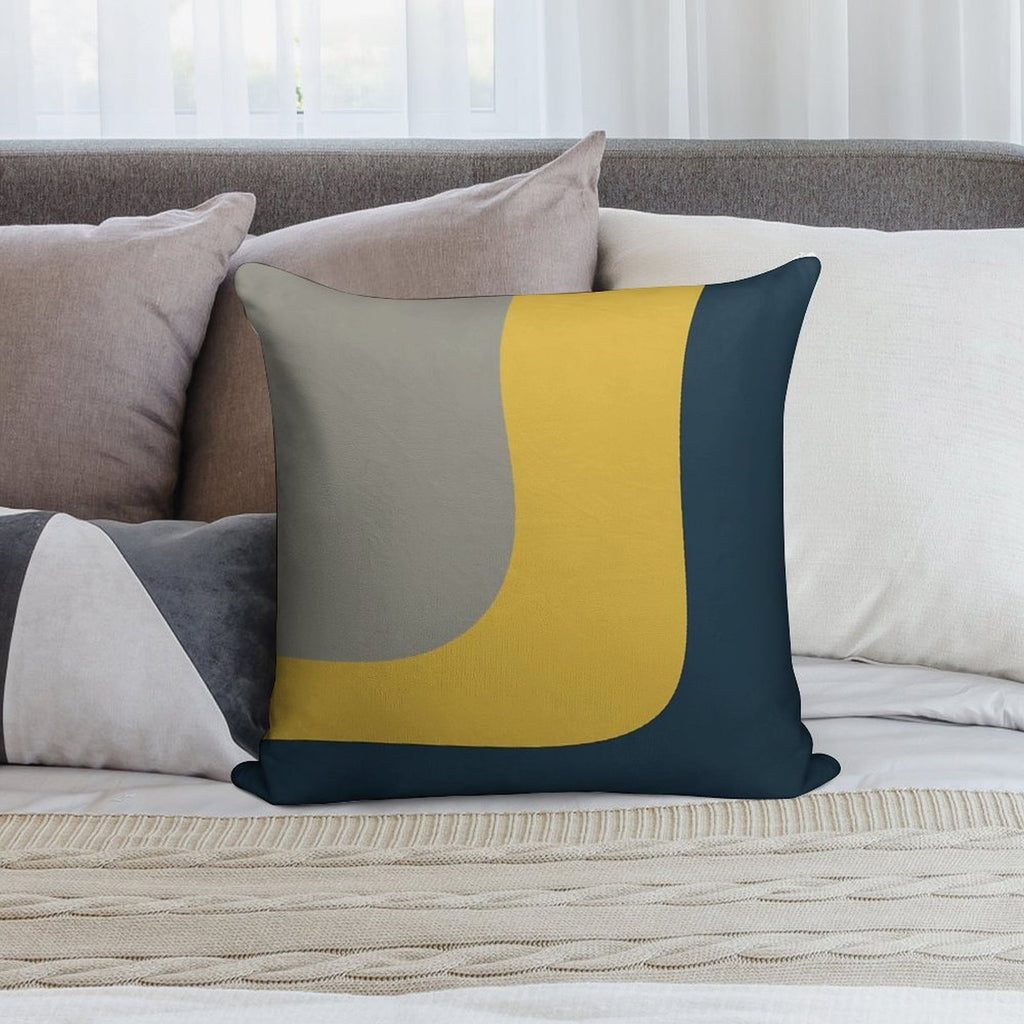 Triple Wave Minimalist Pattern in Mustard Yellow, Navy Blue, And Grey Soft Fade-Resistant Throw Pillow