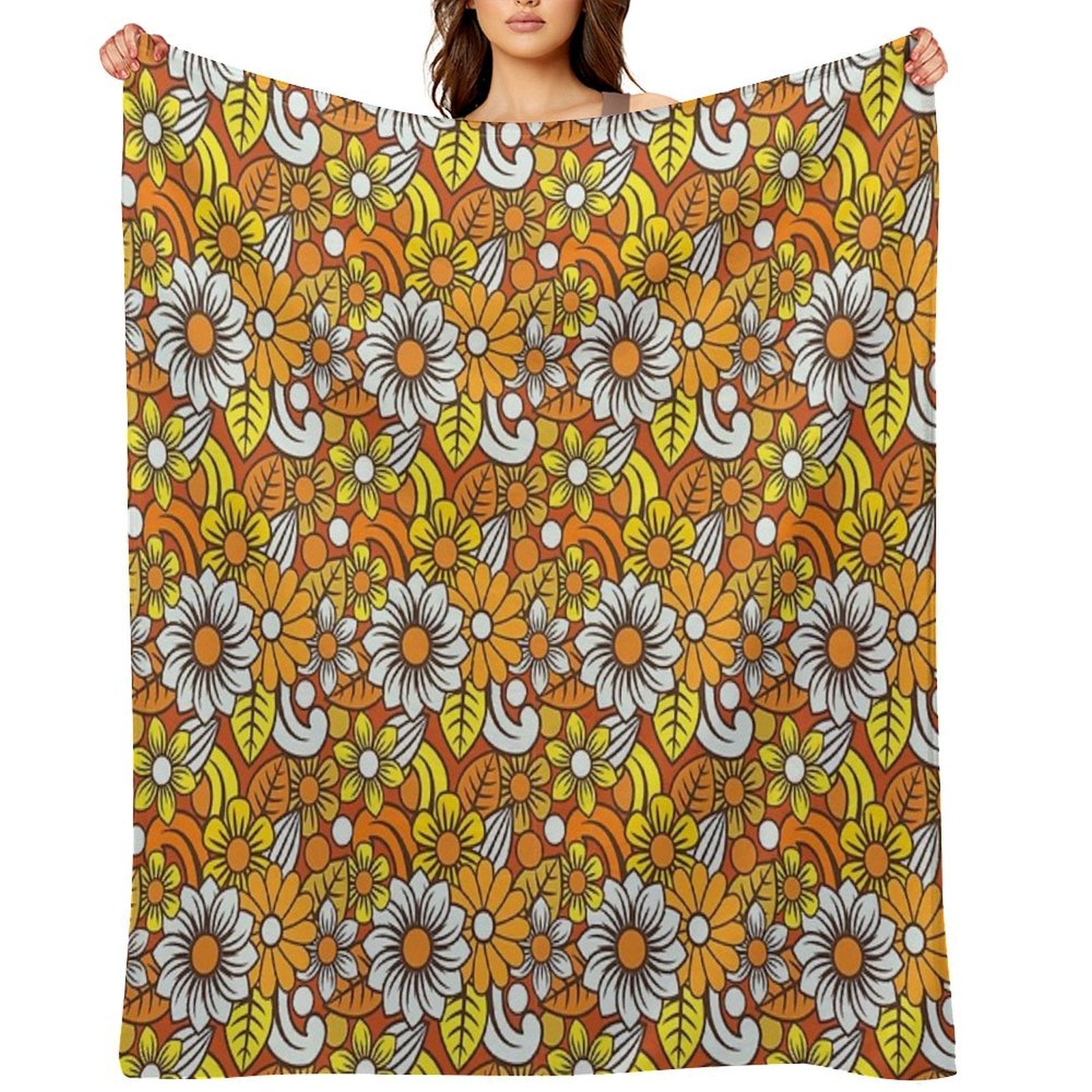 Retro 70s Flower Pattern Comfort Throw Blanket