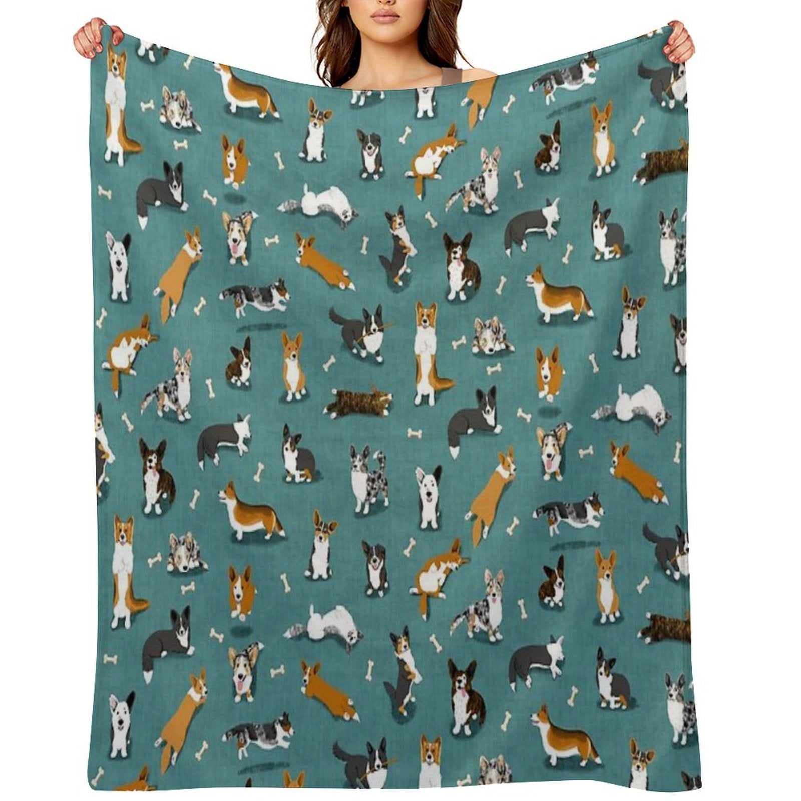 Cardigan Corgi Pattern on Teal Quick-dry Throw Blanket