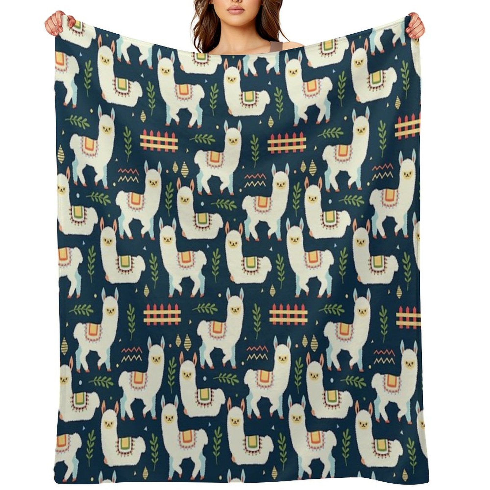 Cute Alpaca Pattern Travel-friendly Throw Blanket