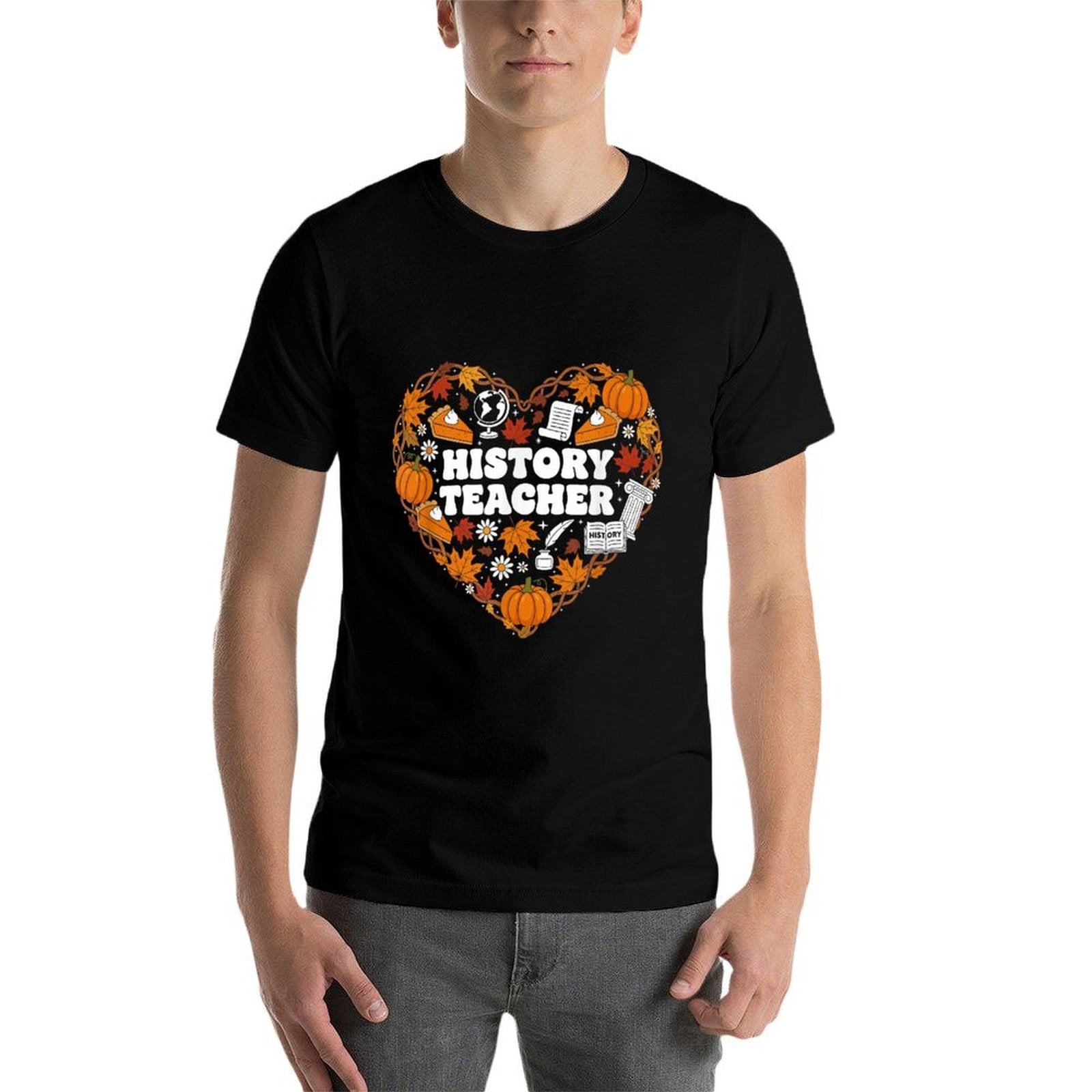 History Teacher Heart Autumn Thanksgiving Womens Mens Kids  Vintage-inspired T-Shirt