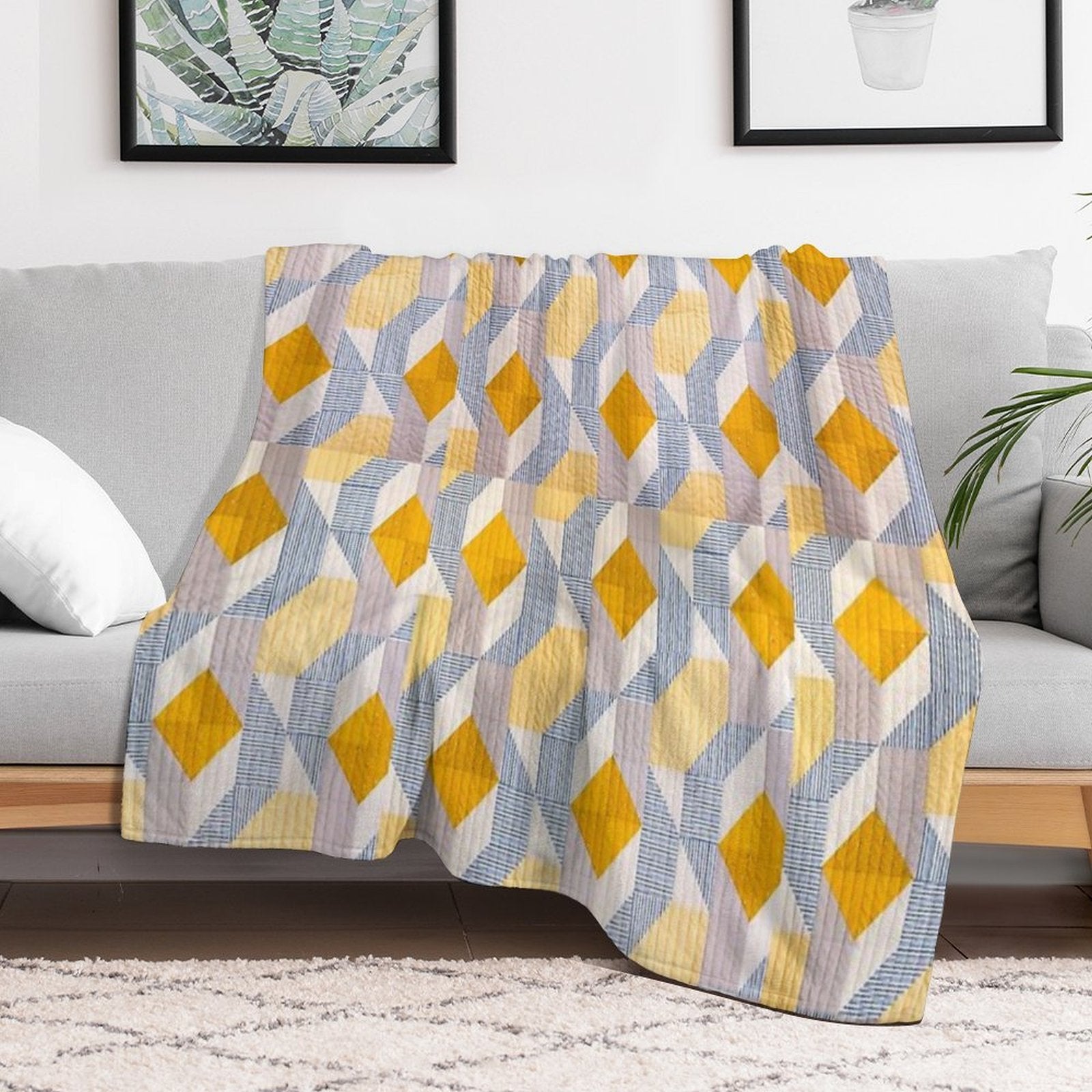 Quilted Geometric Patchwork Ethic Pattern Boho Eco-conscious Throw Blanket