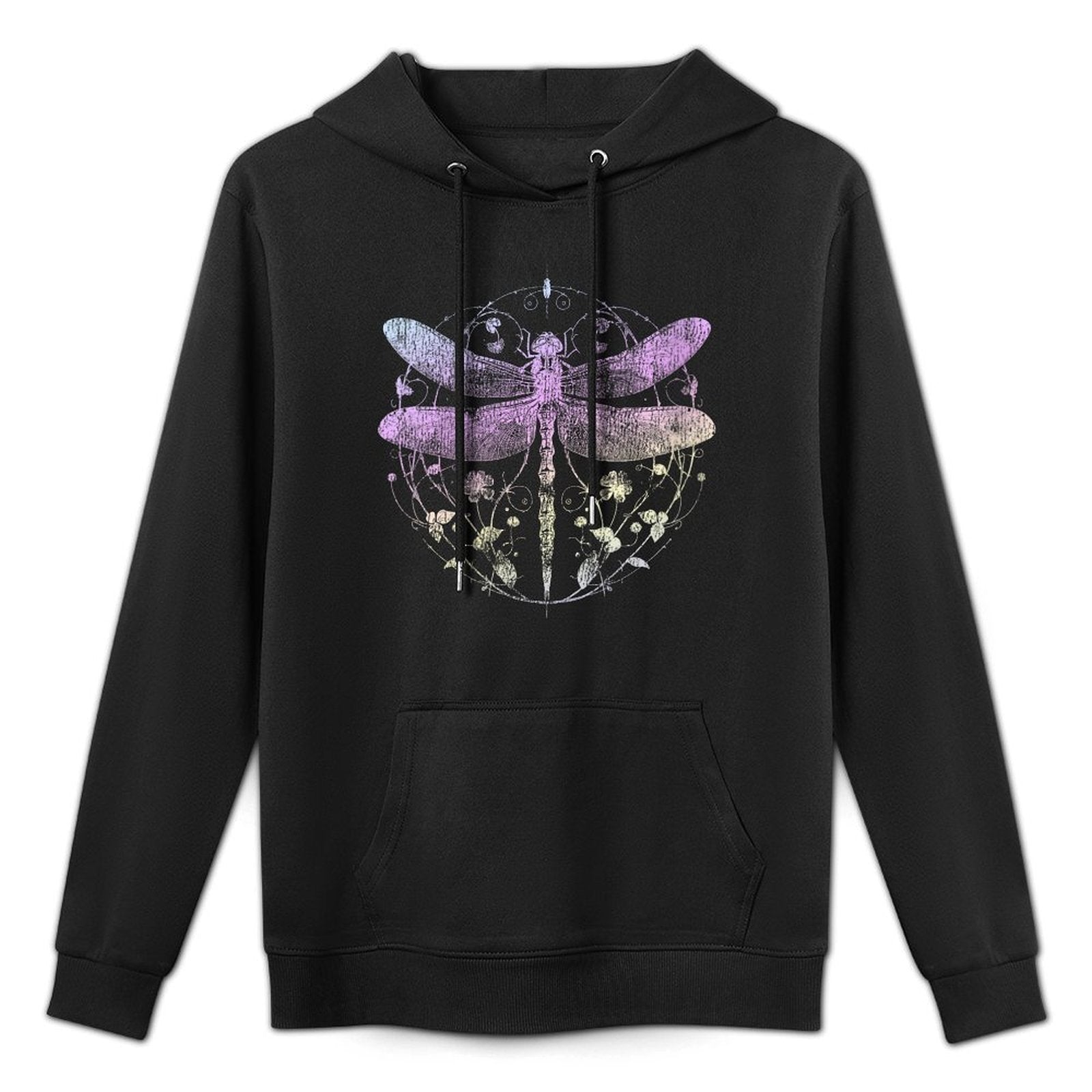 Womens Cute Casual Look Summer Vintage Dragonfly Print Top Kangaroo Pocket Hoodie
