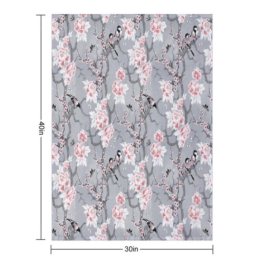 Chinoiserie Birds in Grey Wrinkle-free Throw Blanket