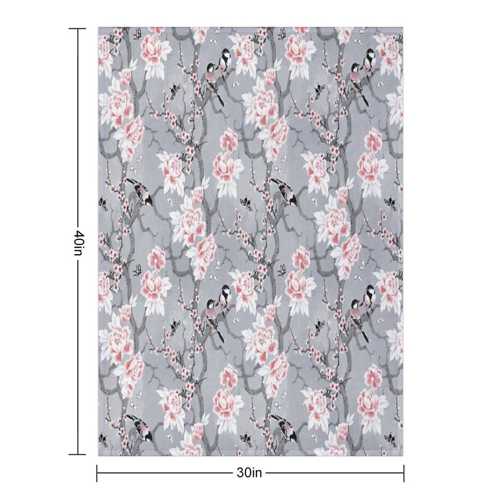 Chinoiserie Birds in Grey Wrinkle-free Throw Blanket