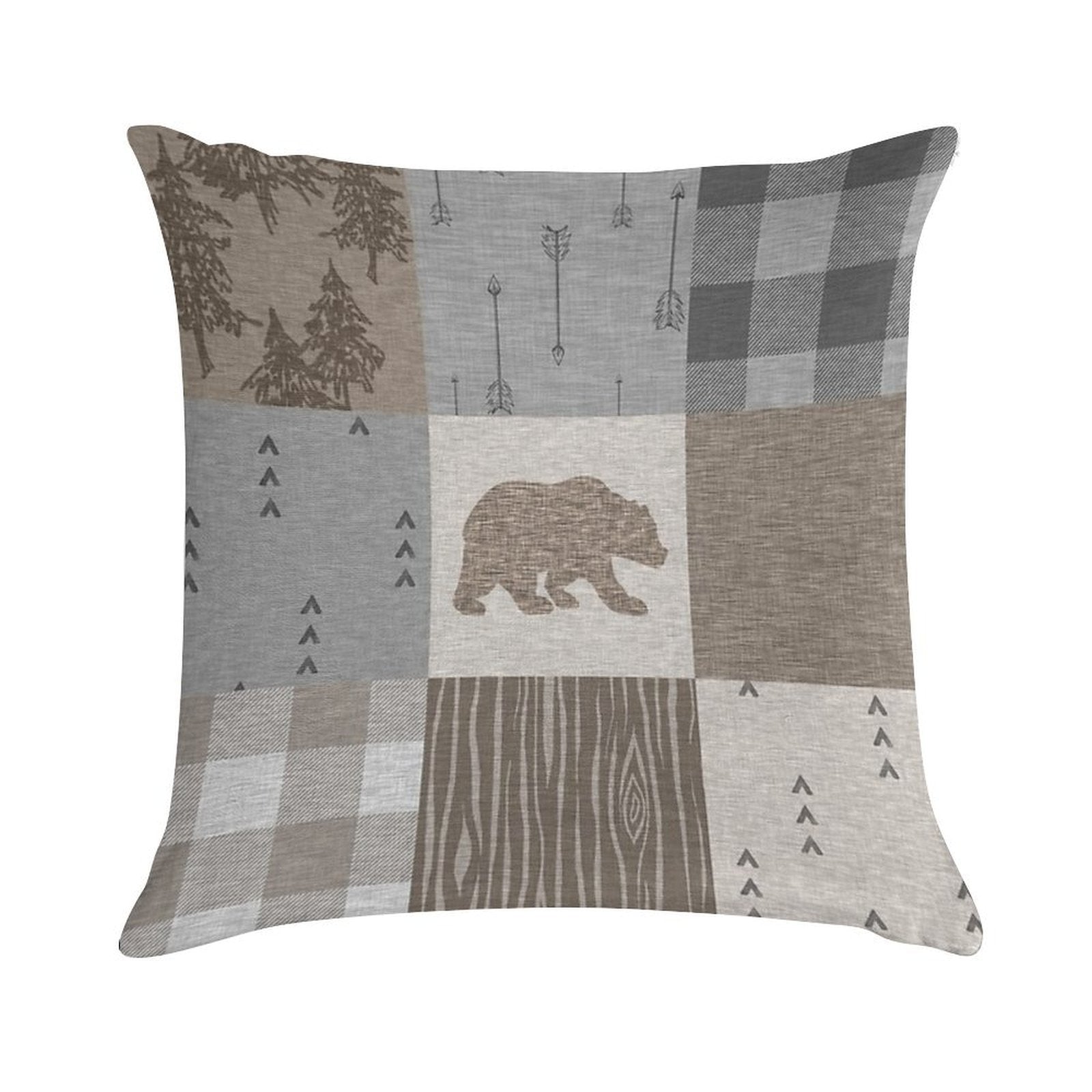 Bear Patchwork - Rustic Neutrals Soft High-Density Material Throw Pillow