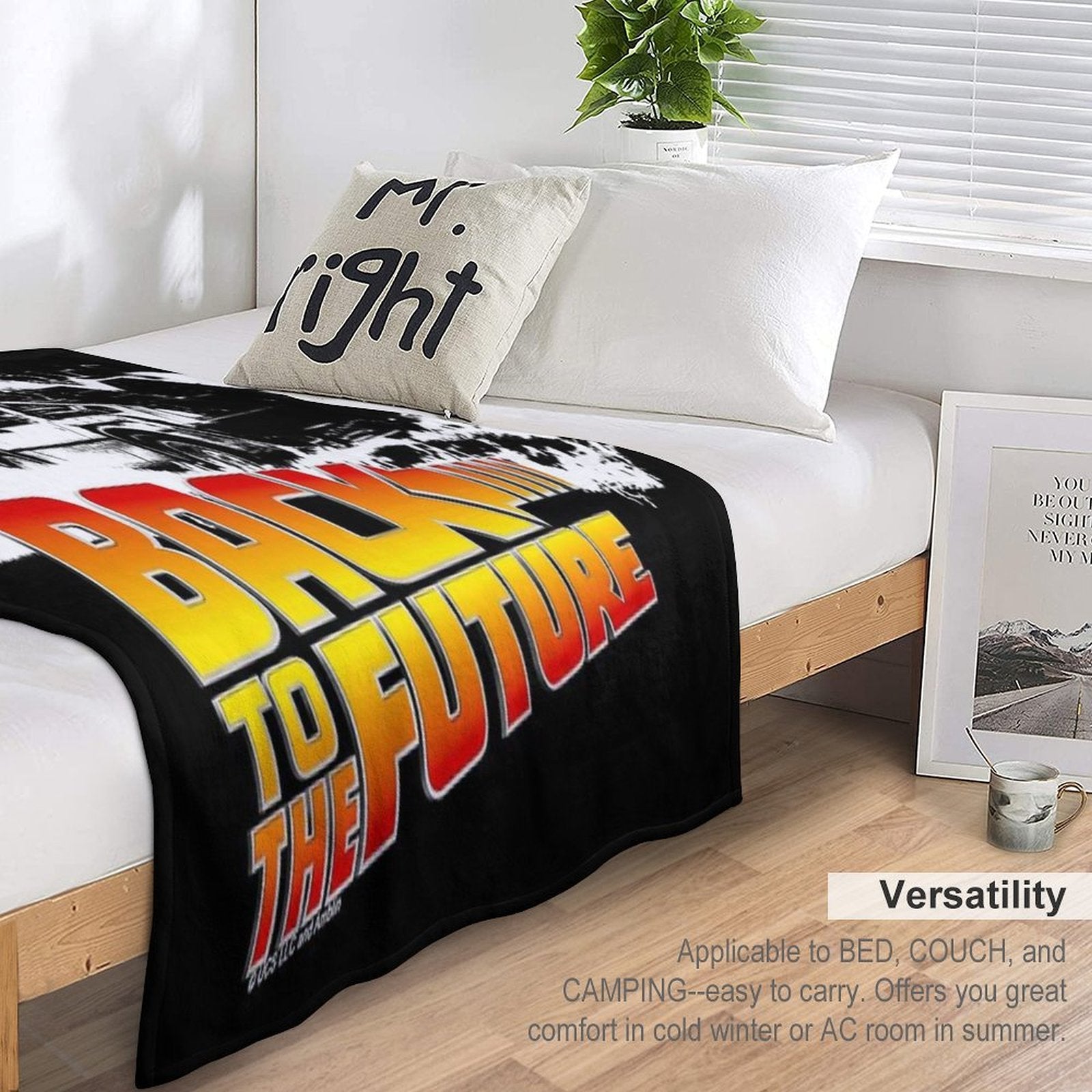 Back to The Future - DeLorean Fire Tracks, Marty And Doc Stencil Fan Art Easy Care Throw Blanket