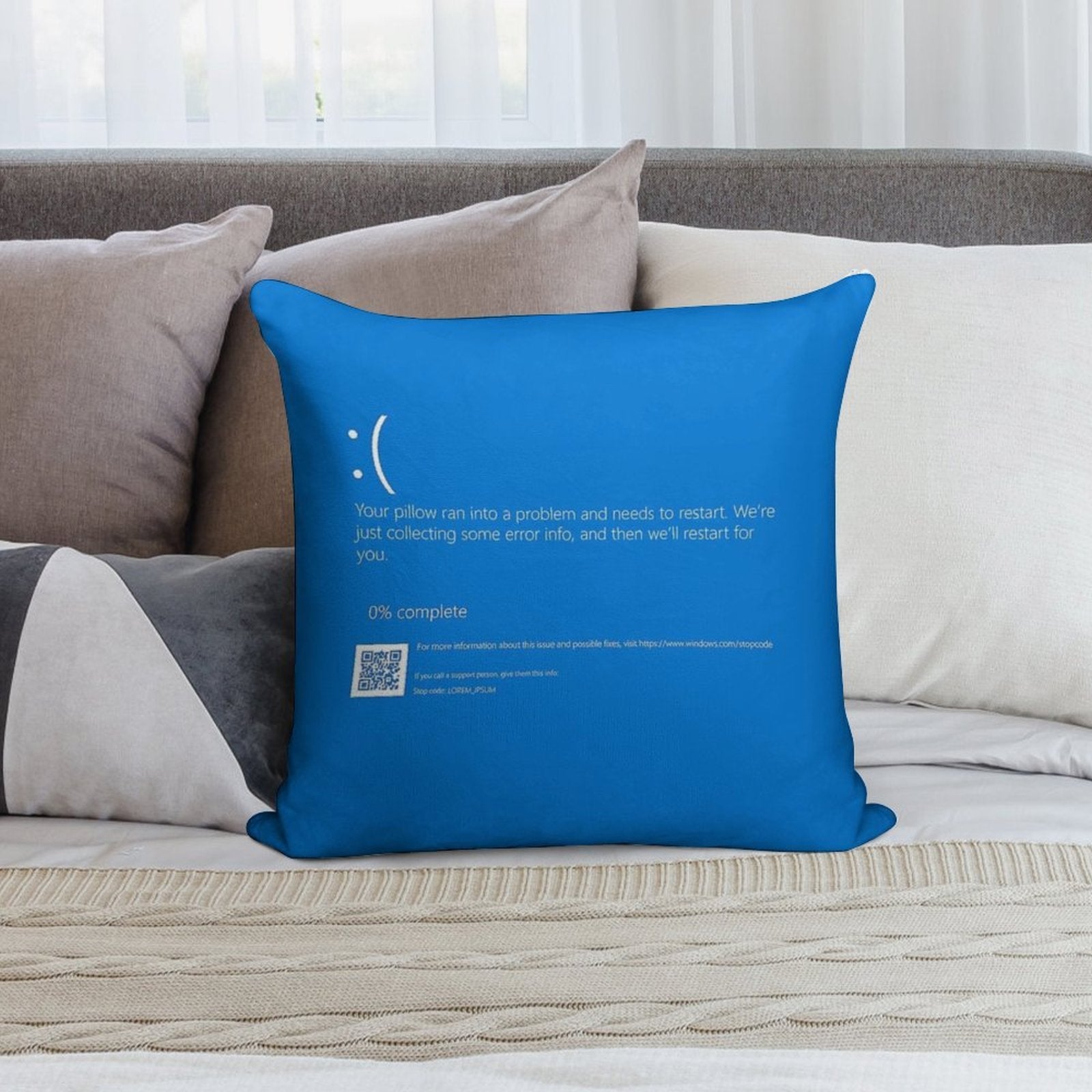Windows BSOD (Blue Screen of Death) Soft Bedroom Essential Throw Pillow