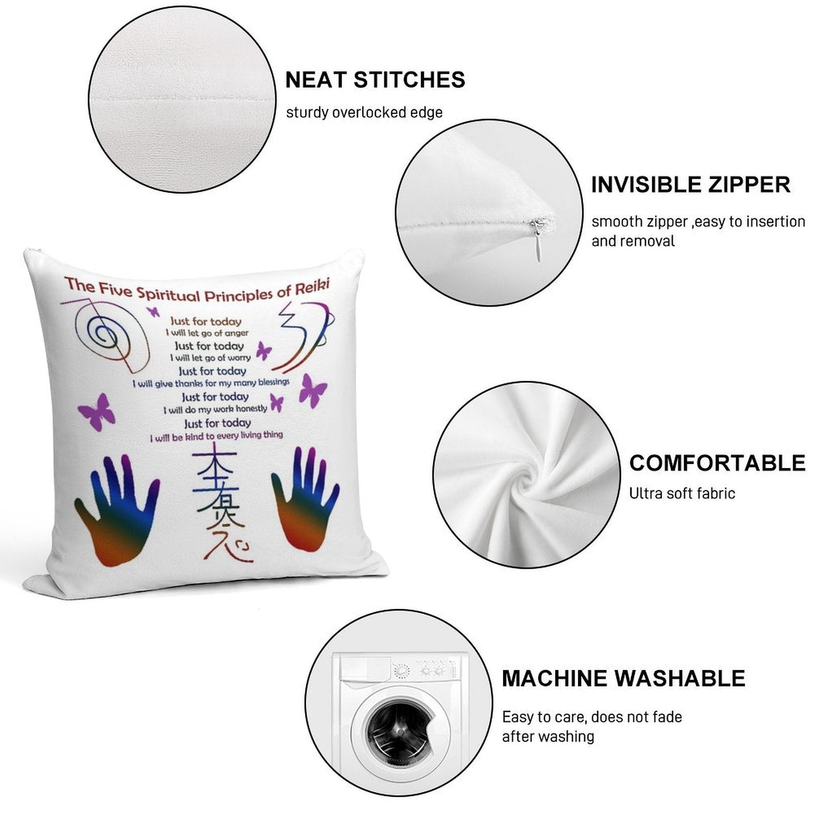 The 5 Principles of Reiki Soft Hidden Zipper Throw Pillow