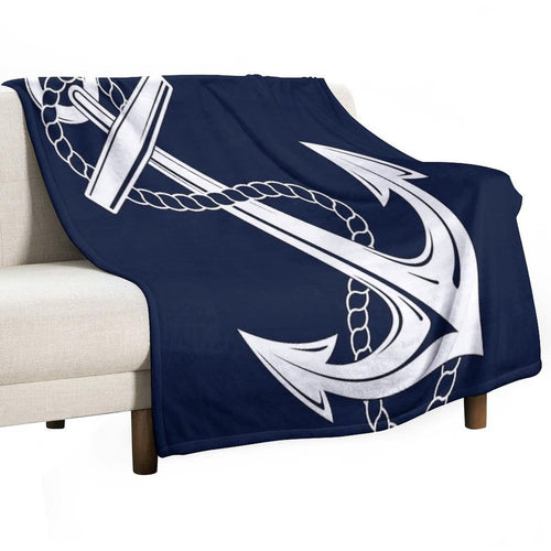 Anchor Nautical White & Navy Quick-dry Throw Blanket