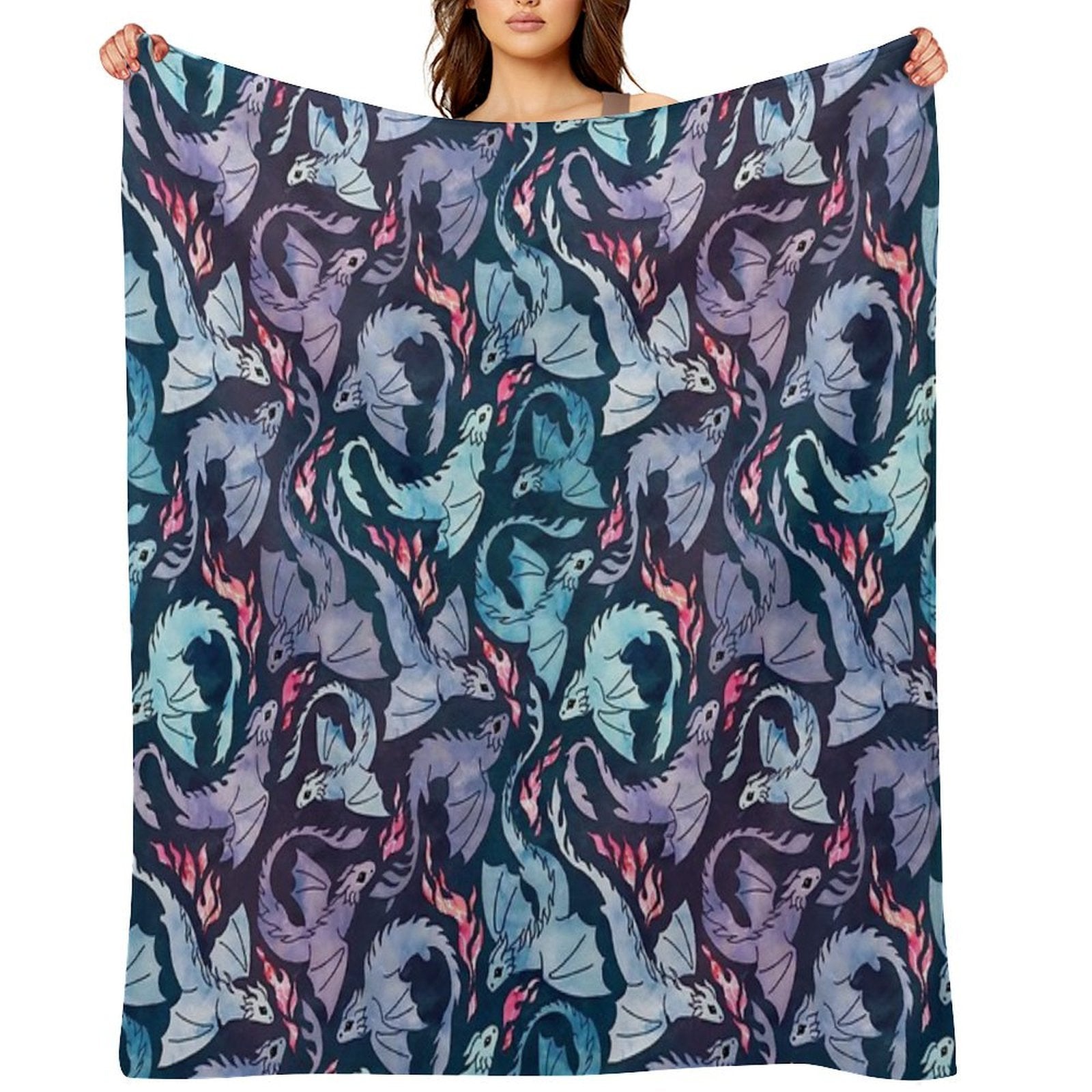 Dragon Fire Dark Turquoise And Purple Easy Care Throw Blanket
