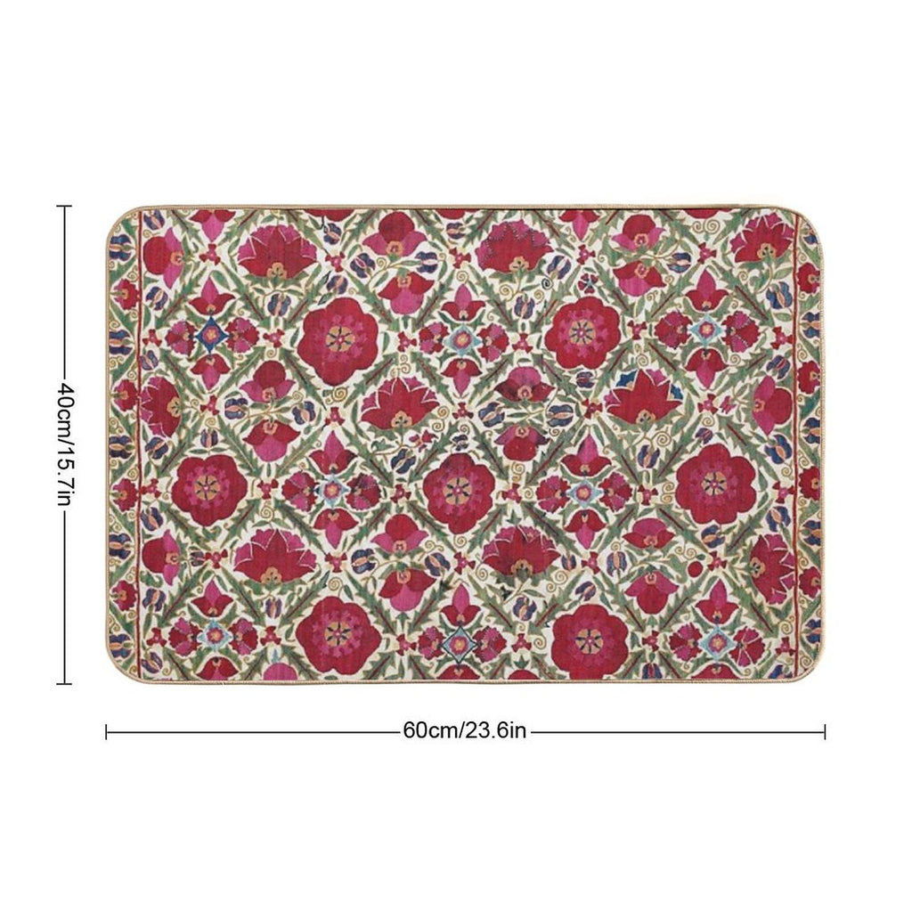 Bokhara Nim Suzani  Antique Uzbek Embroidery Print  Toxin-Free Bath Mat