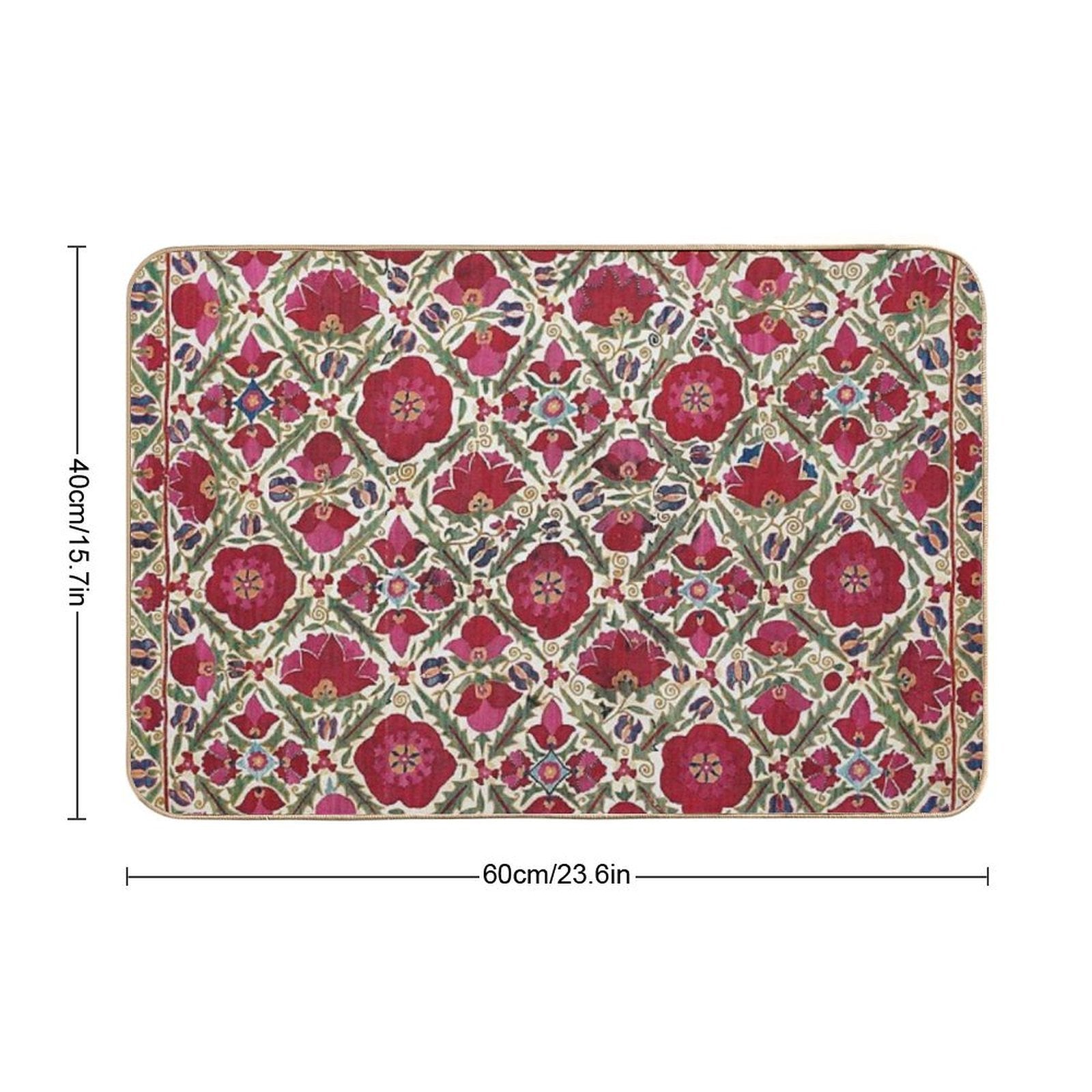 Bokhara Nim Suzani  Antique Uzbek Embroidery Print  Toxin-Free Bath Mat