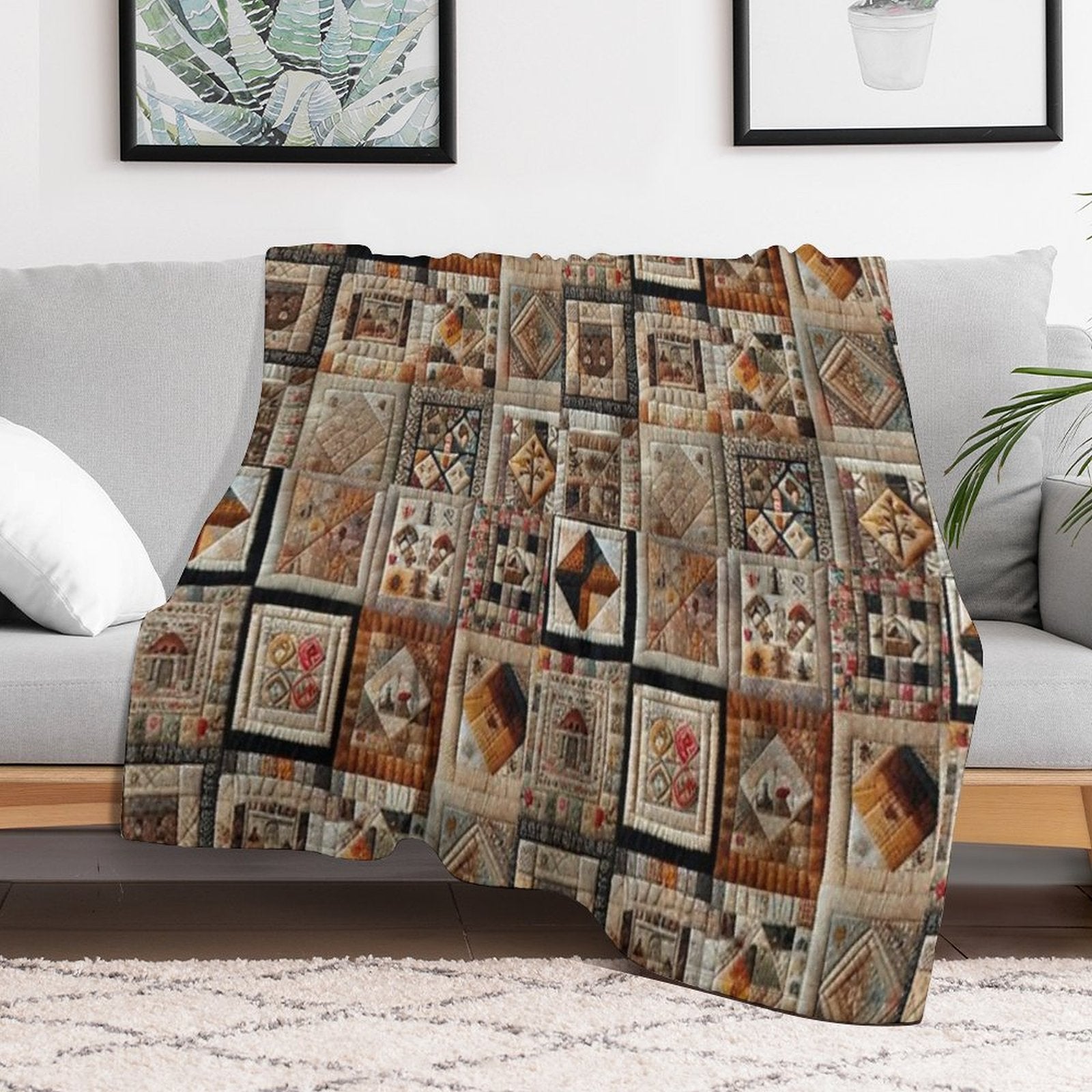 Antique-Inspired Patchwork Quilt Easy Care Throw Blanket