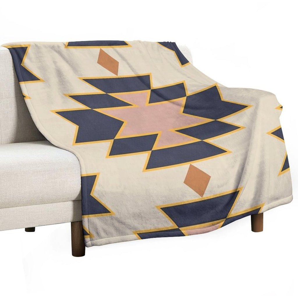 Desert Boho Aztec Folk Motif Blue And Blush Pink Sustainable Throw Blanket