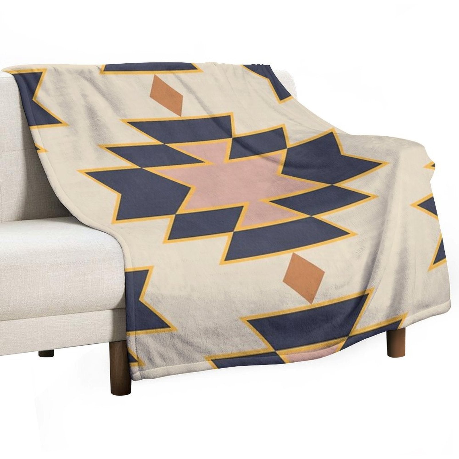 Desert Boho Aztec Folk Motif Blue And Blush Pink Sustainable Throw Blanket