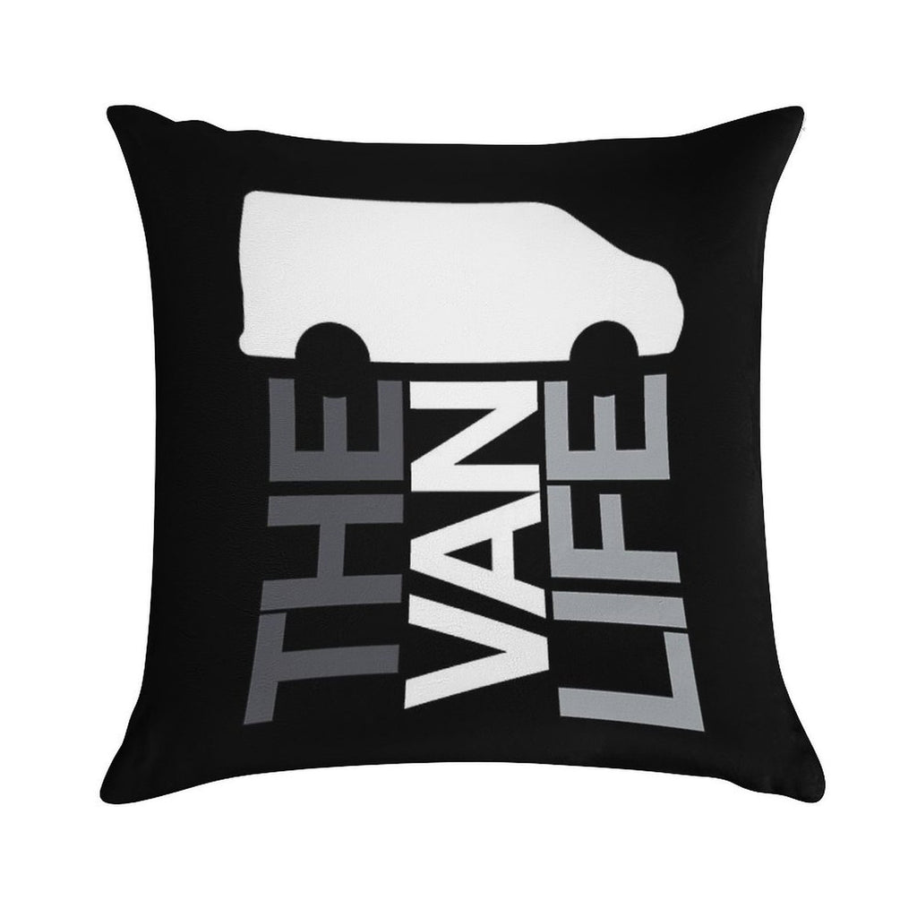 The Van Life Logo  Greyscale Soft Shrink-Resistant Throw Pillow