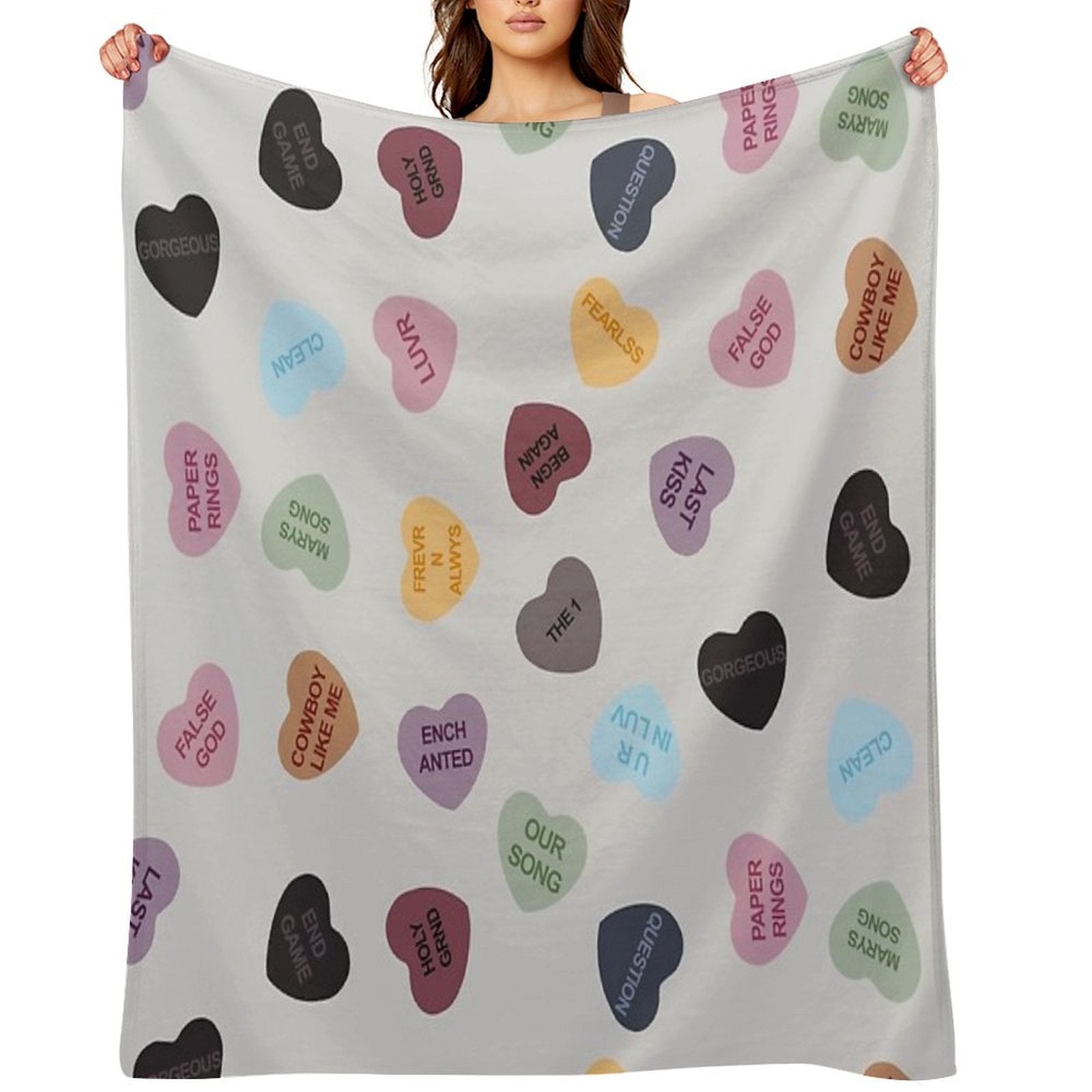 Eras Candy Hearts  Home Decor Merch Fandom Small Support  HECKINFAROUT Easy Care Throw Blanket
