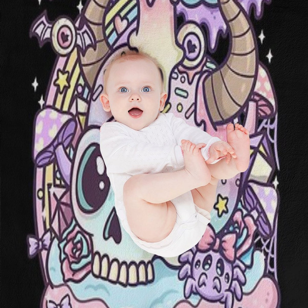 Pastel Goth Skull Kawaii Anti-pilling Throw Blanket