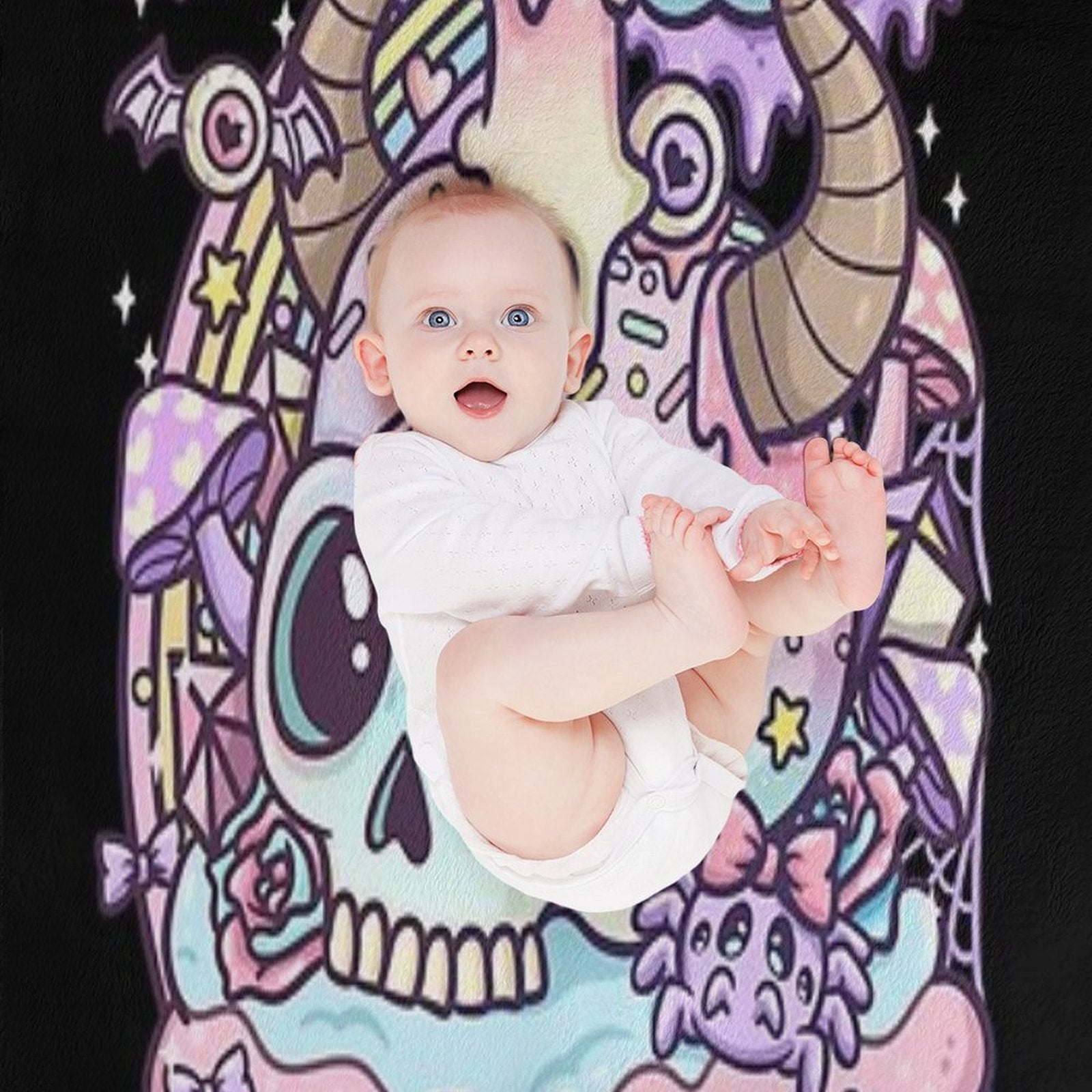 Pastel Goth Skull Kawaii Anti-pilling Throw Blanket