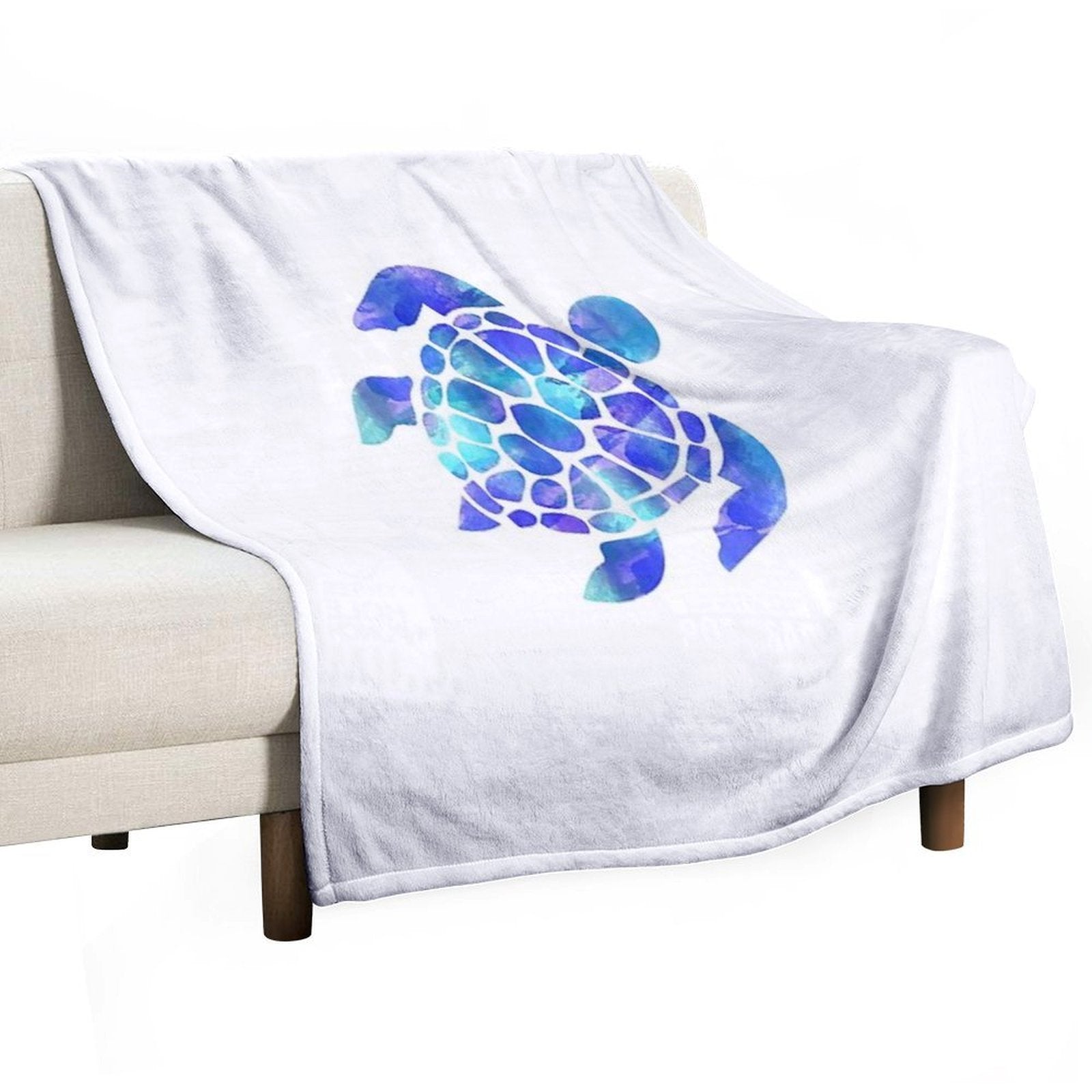 Sea Turtle Watercolor Blue And Purple Plush Throw Blanket