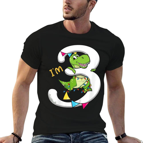 3rd Birthday Dinosaur  Dino Third Bday Im 3 Years Boys  Summer-ready Fabric T-Shirt