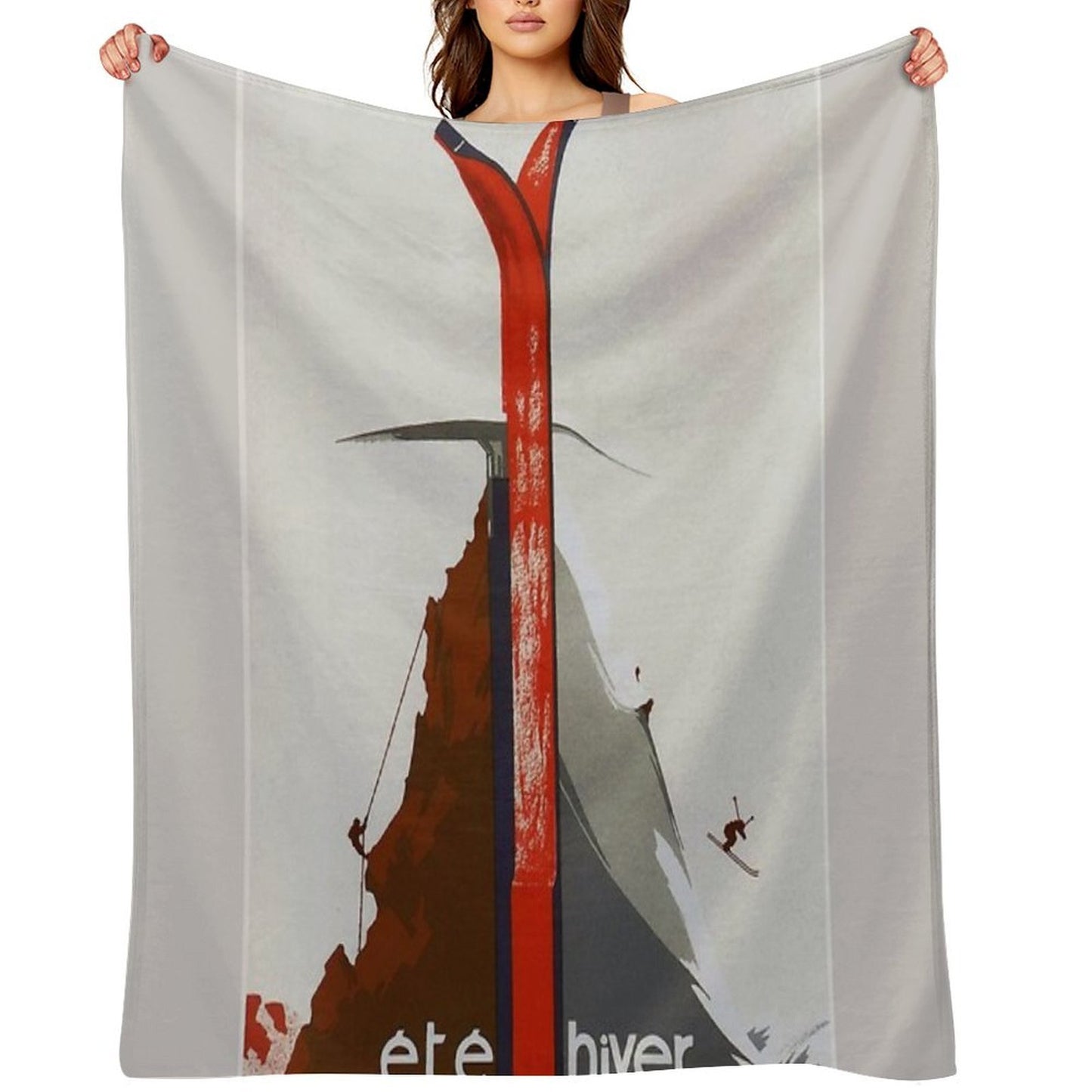 French Ski And Mountain Climbing Sport And Travel Advert Travel-friendly Throw Blanket