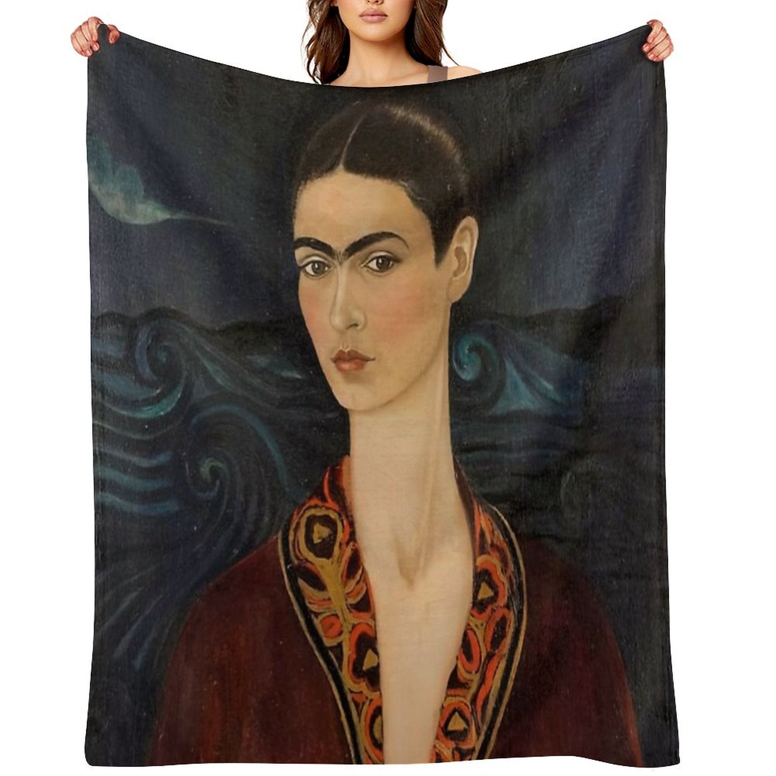 Self Portrait in A Velvet Dress by Frida Kahlo Shrink-resistant Throw Blanket