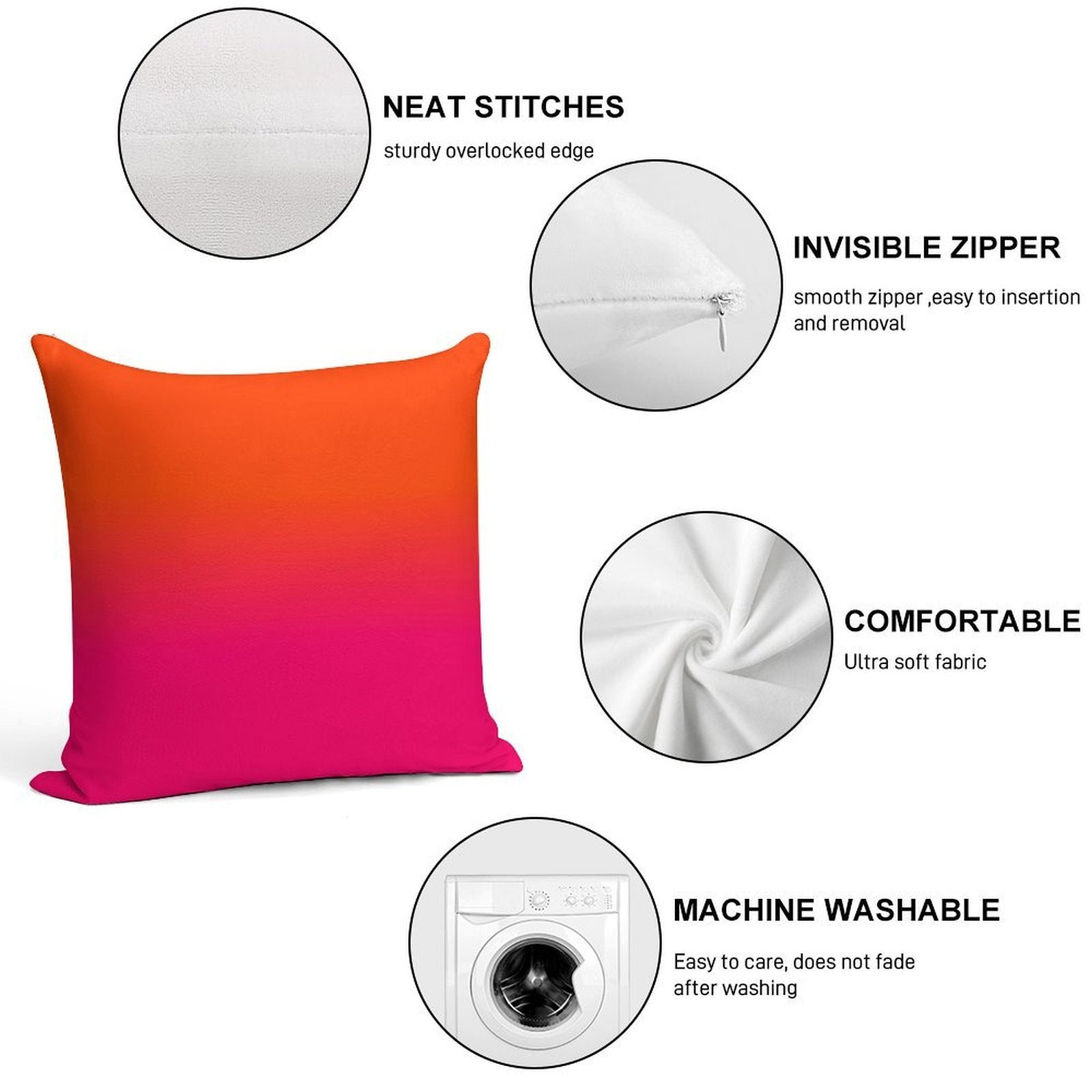 Neon Orange And Neon Pink Ombre Shade Color Fade Soft Gift Ready Throw Pillow