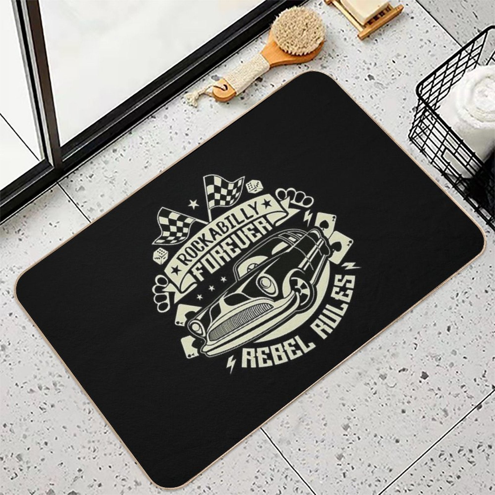 Rockabilly Retro 1950s 60s 70s Vintage Hotrod Classic Rock And Roll  Pet-Safe Bath Mat