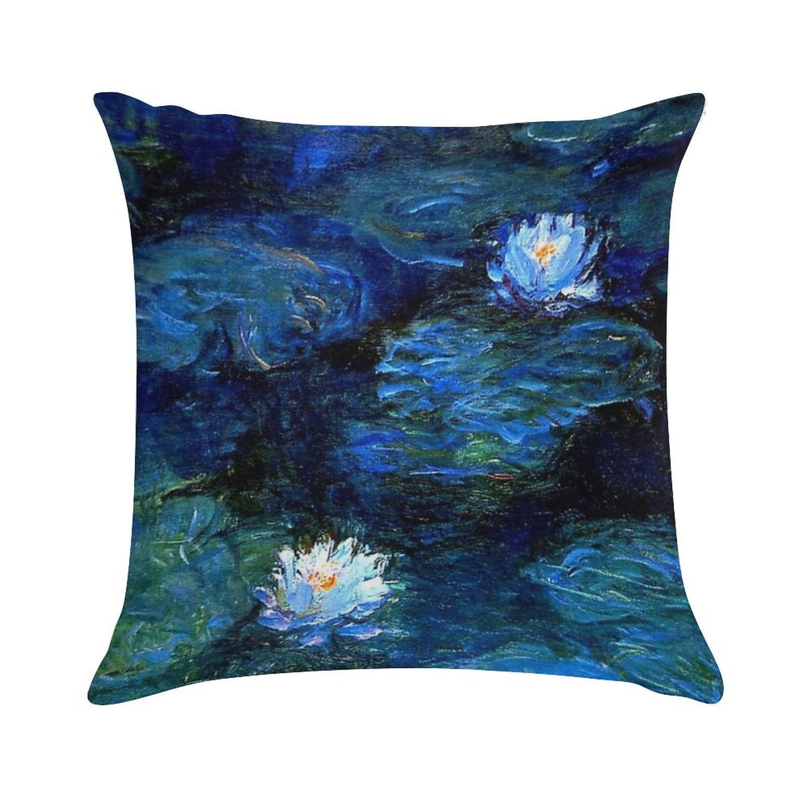 Water Lilies Monet Deep Blue Soft High-Density Material Throw Pillow