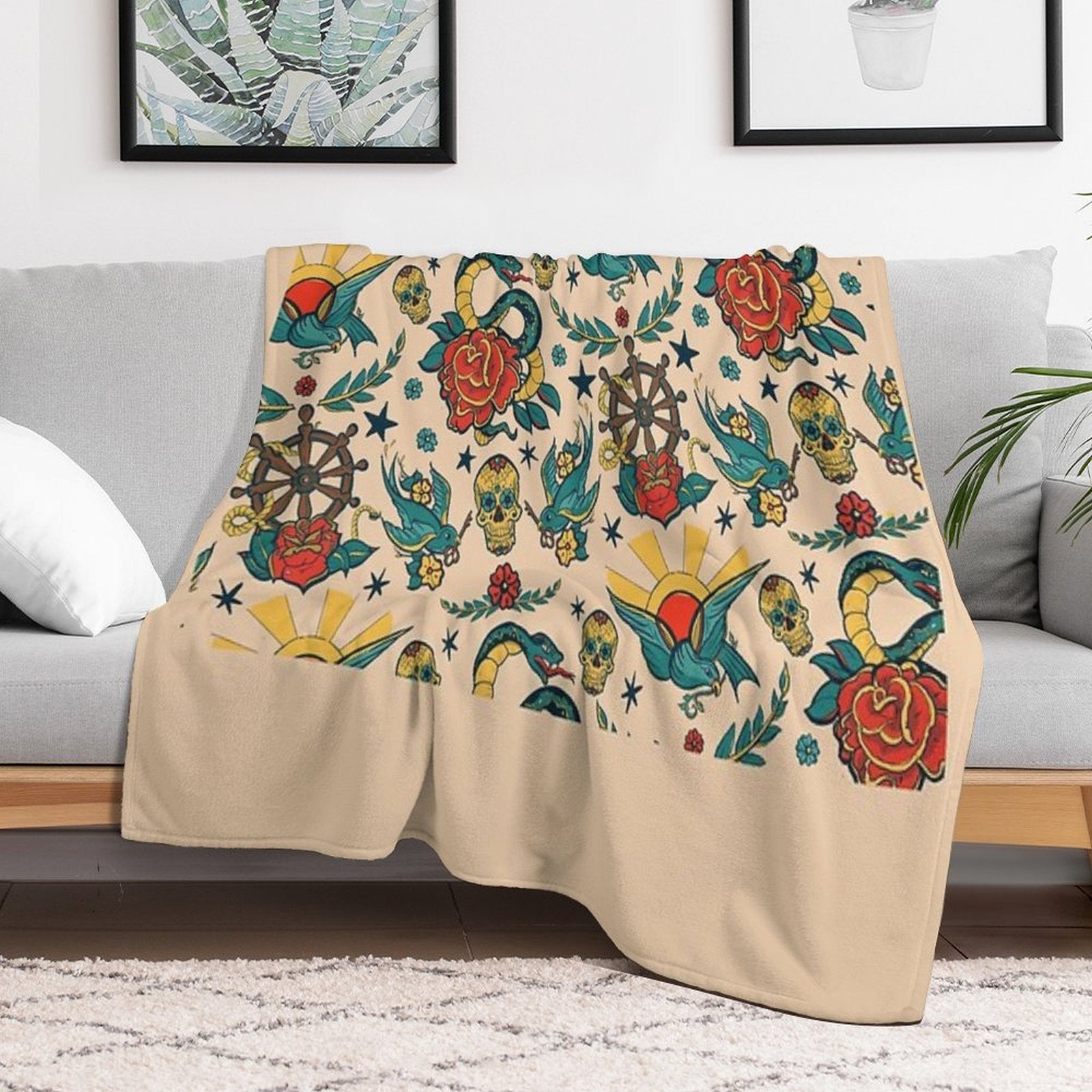Punk Tattoo Pattern Design And Illustration Lightweight Throw Blanket