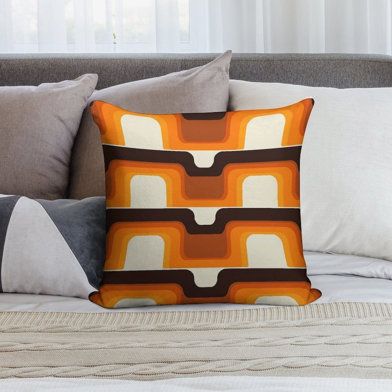 Mid-Century Modern Meets 1970s Orange Soft Ultra-Soft Texture Throw Pillow