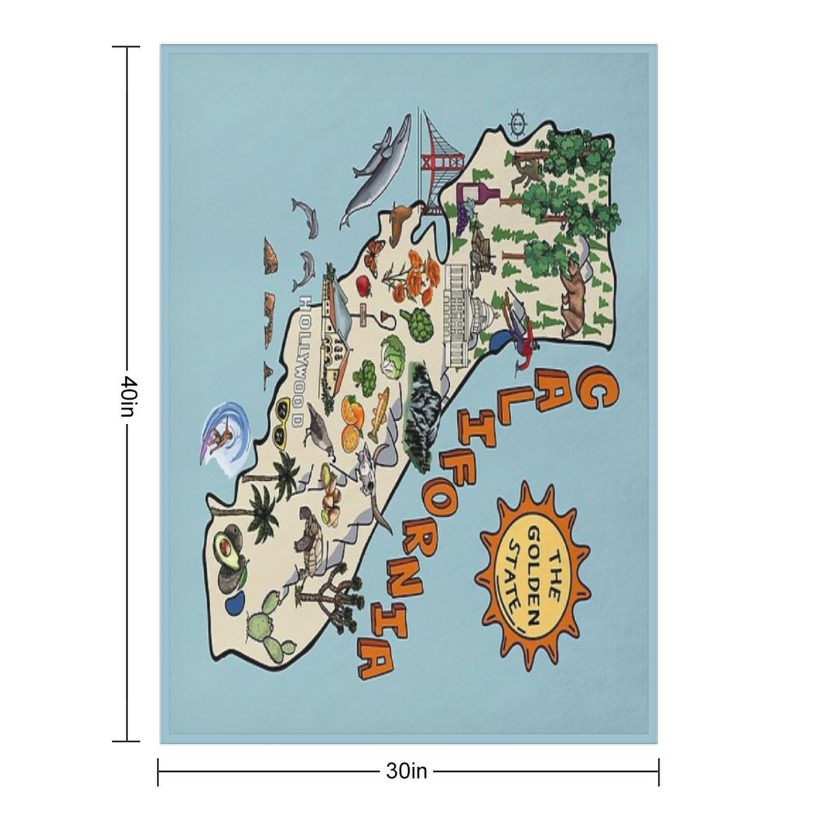 California State Map with Colorful Pictures Plush Throw Blanket
