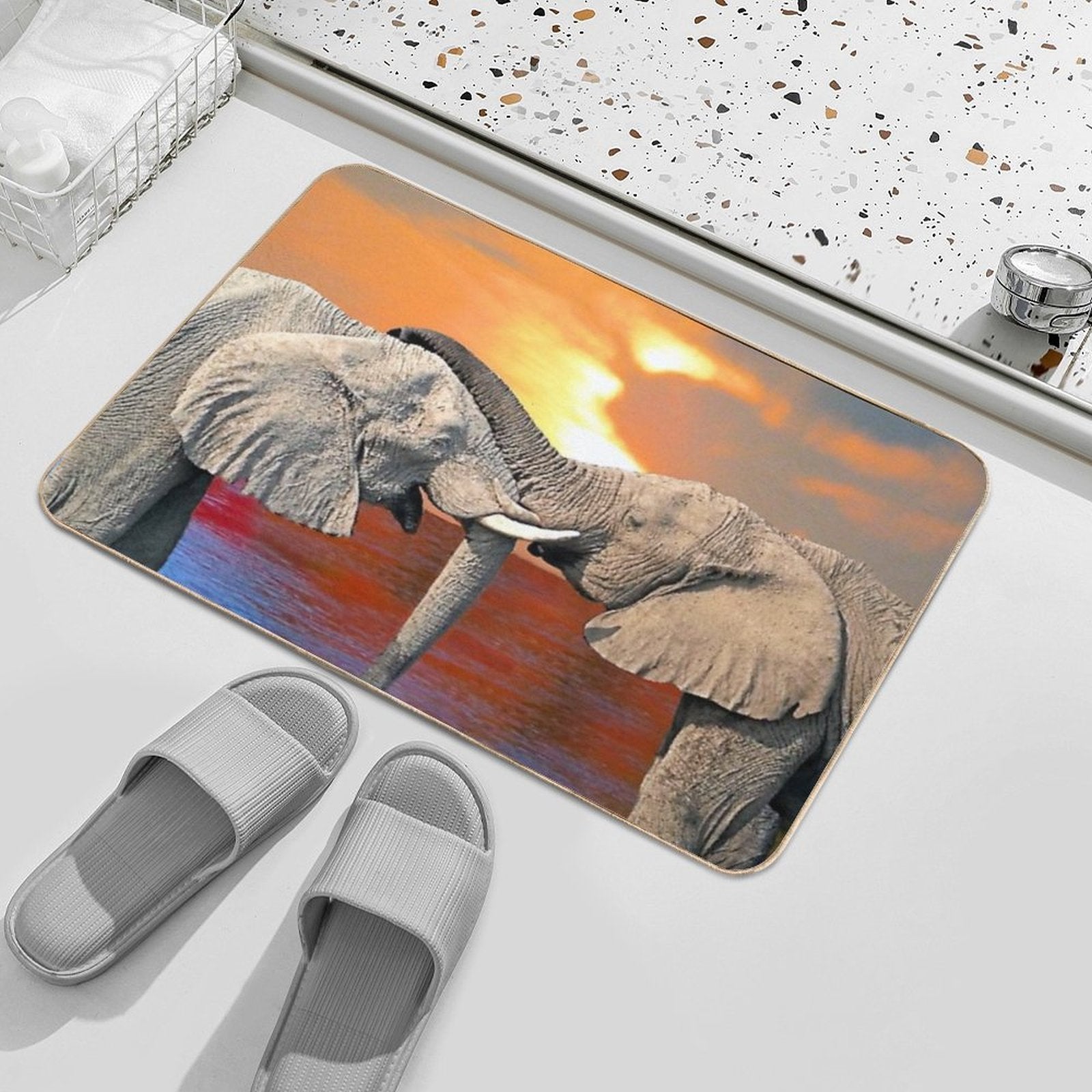 Affectionate Elephants  Anti-Trip Bath Mat