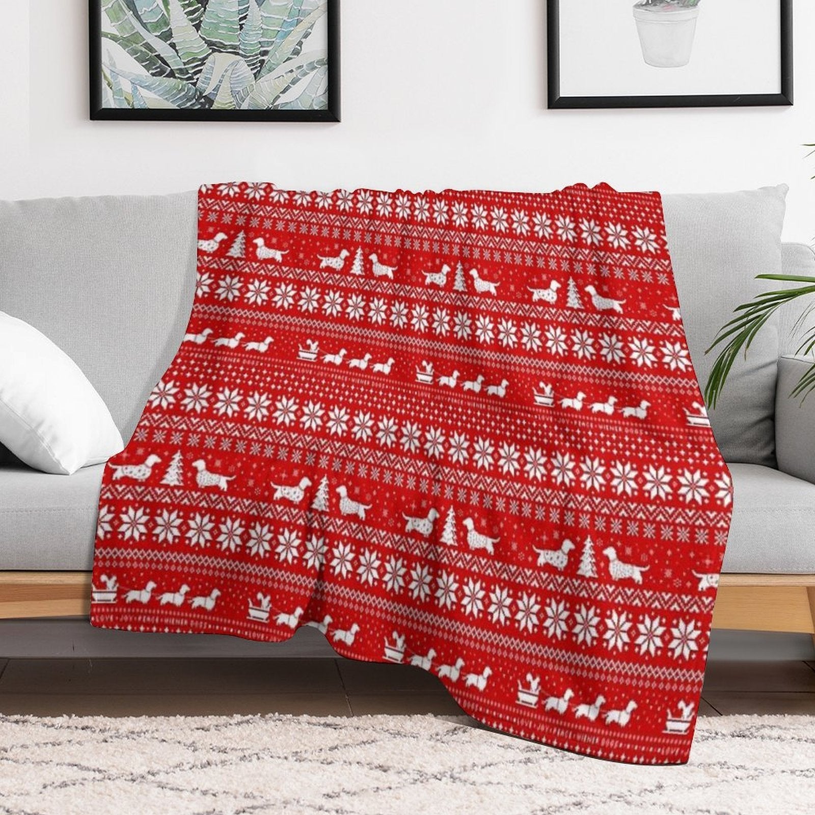 Dachshunds Christmas Sweater Pattern Travel-friendly Throw Blanket
