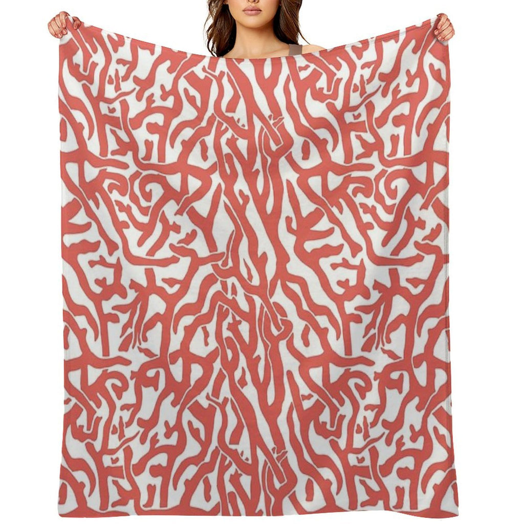 Coral Reef Pattern  Reddish Coral White Coastal Beach House Premium Throw Blanket