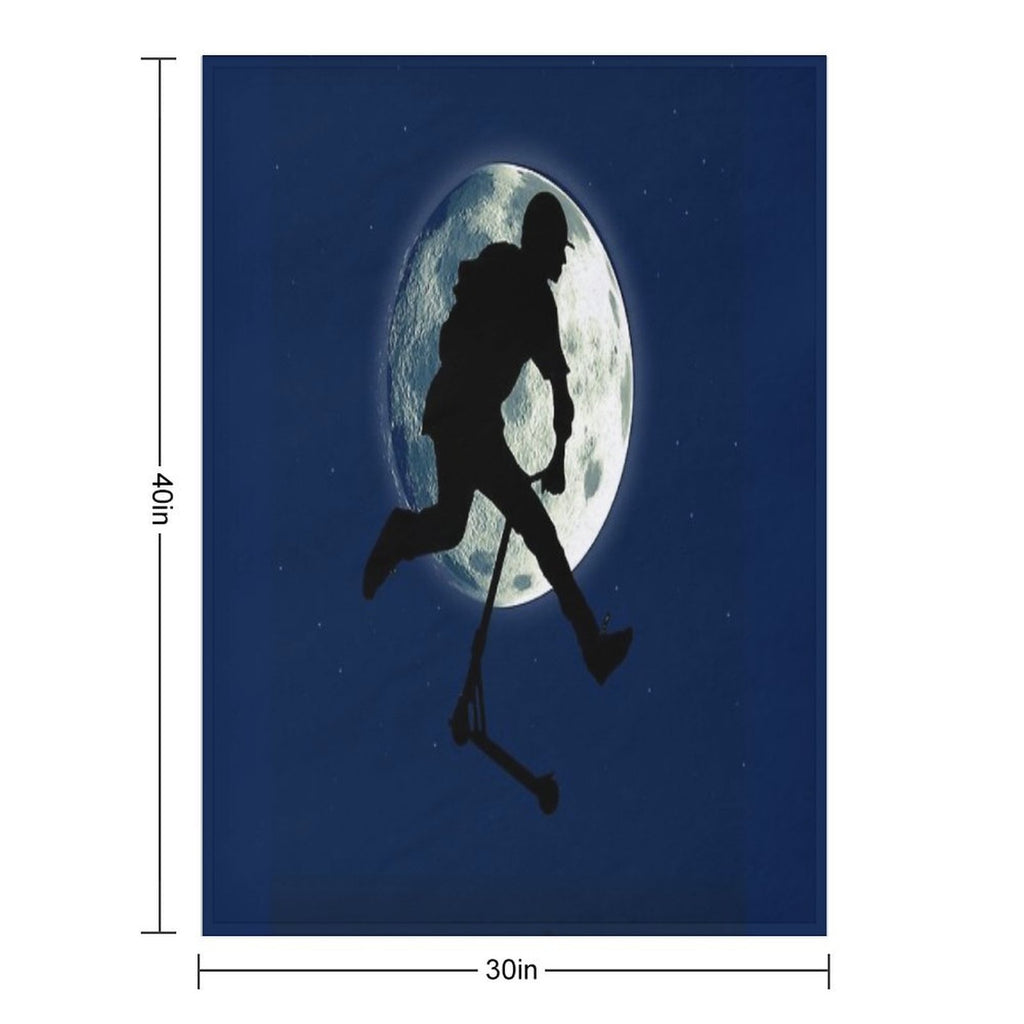 Night Scootering - Stunt Scooter And Full Moon Premium Throw Blanket