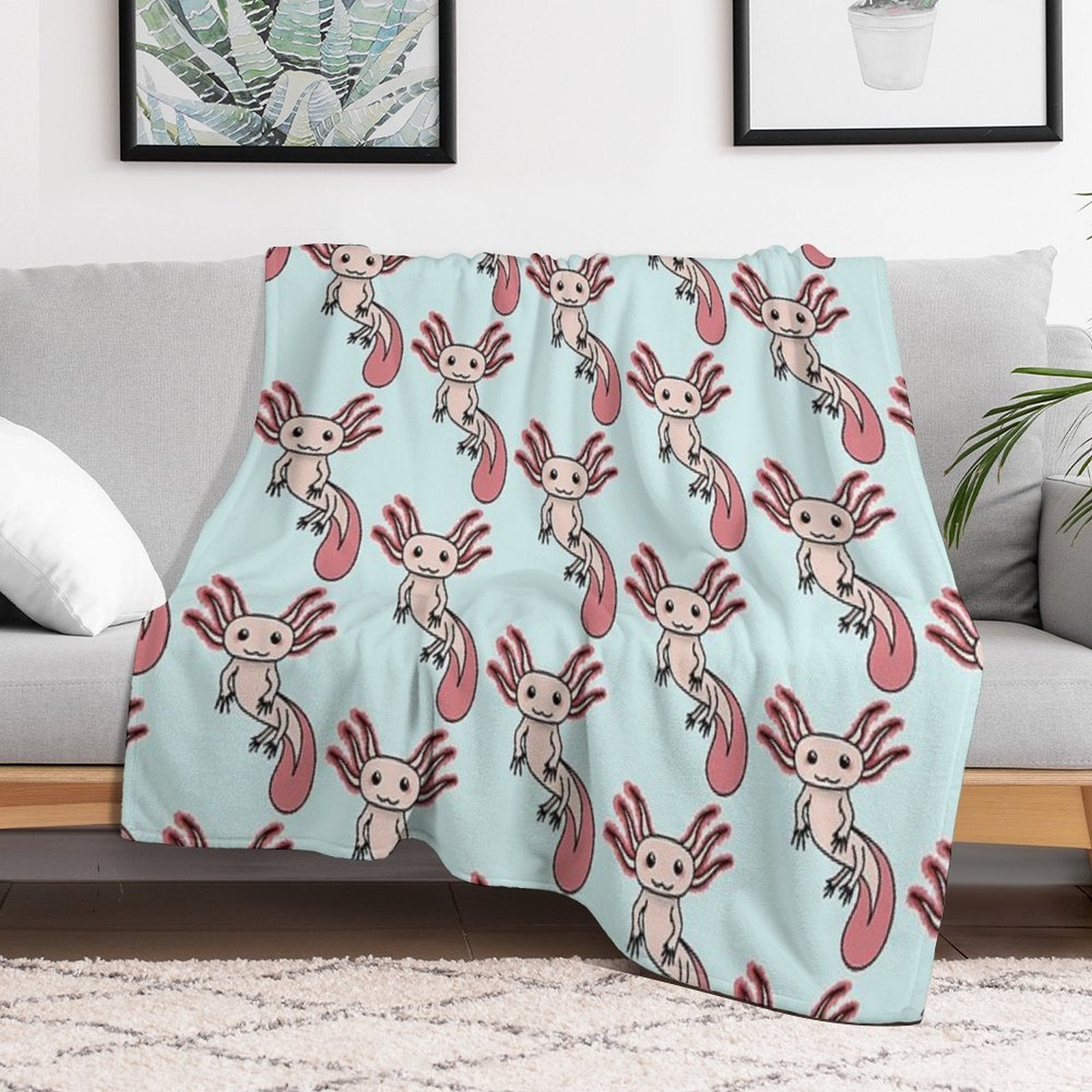 Chibi Axolotl Plush Throw Blanket
