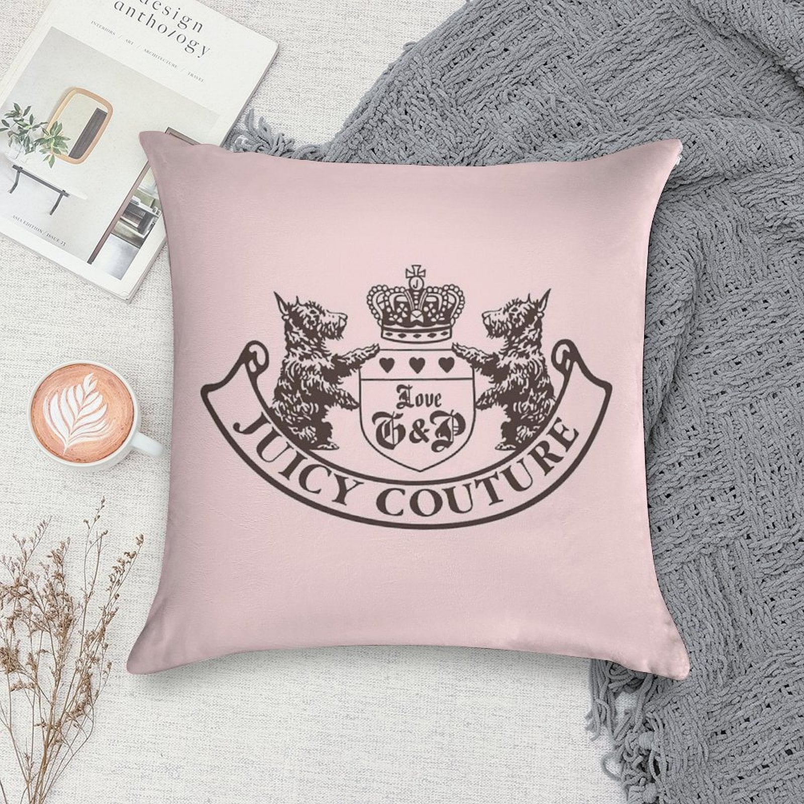 Y2k Juicy Couture Crest Soft Fade-Resistant Throw Pillow