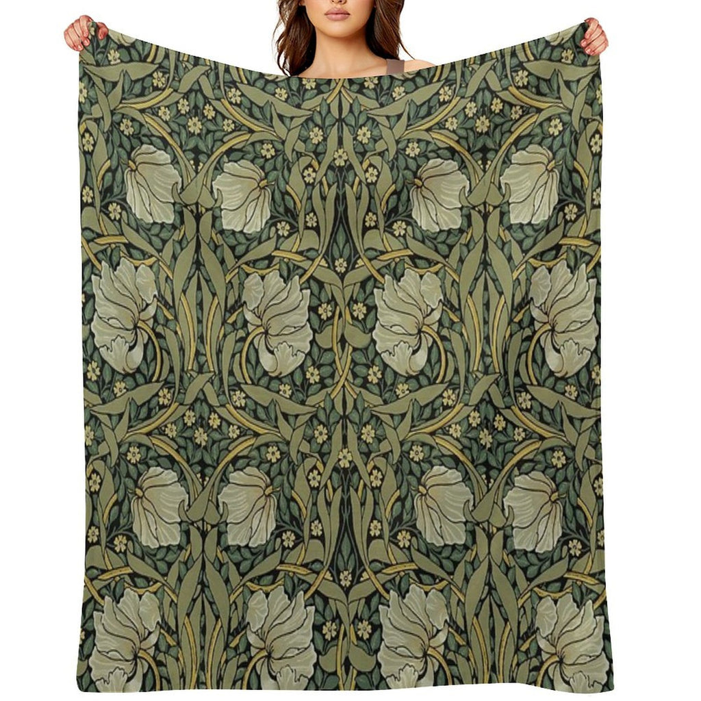 William Morris Green Vintage Floral HD Premium Throw Blanket