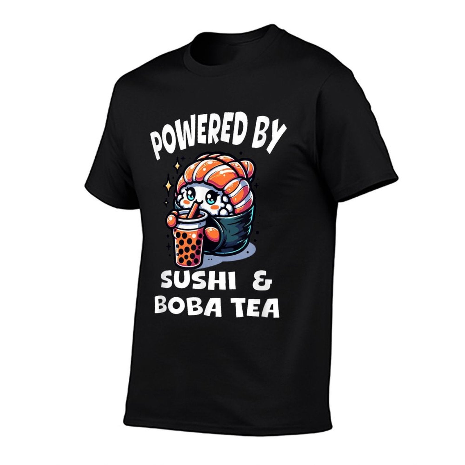 Powered By Sushi And Boba Tea Kawaii Japanese Food Anime  Wrinkle-resistant T-Shirt
