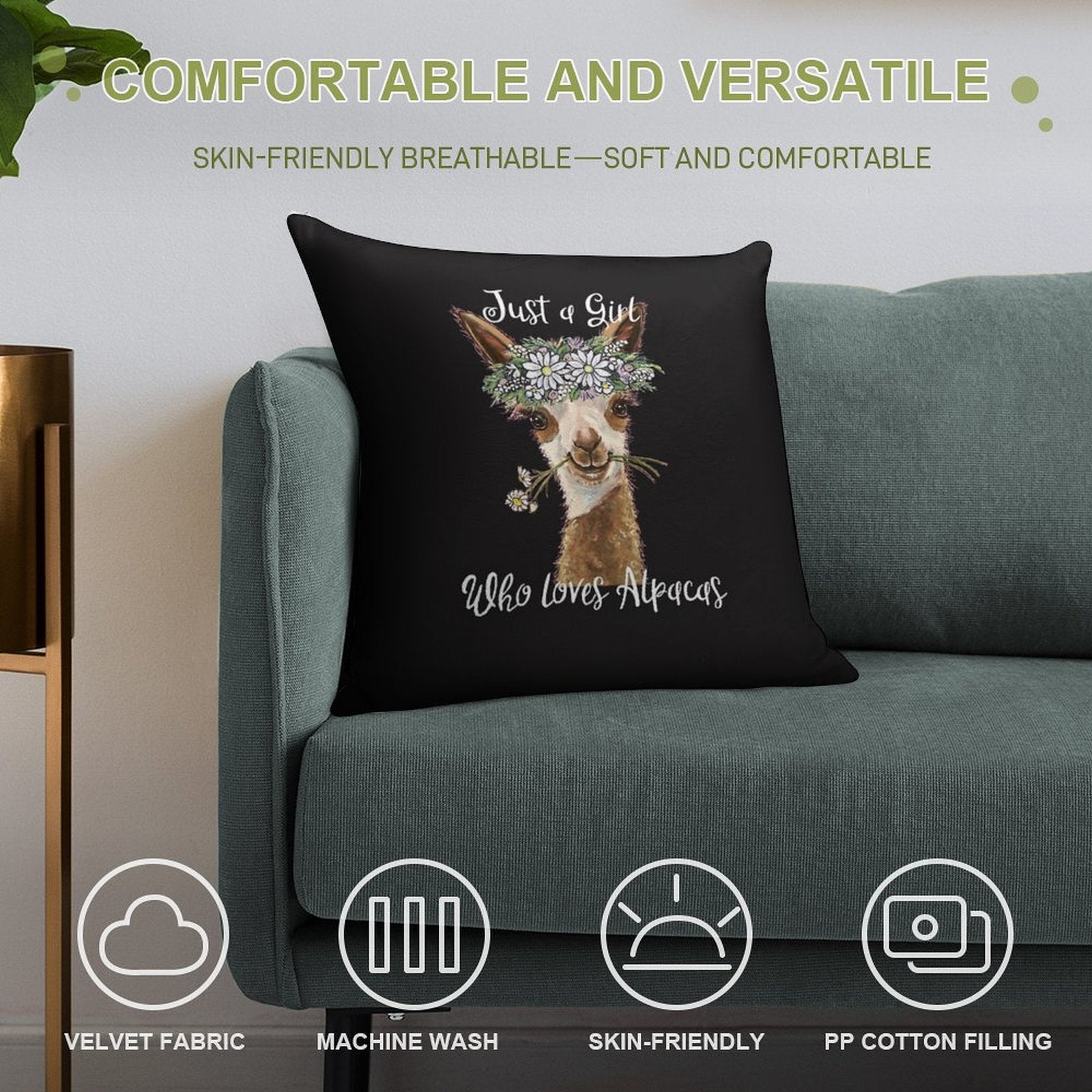 Just A Girl Who Loves Alpacas Shirt, Just A Girl Who Loves Alpaca Gifts Soft Shrink-Resistant Throw Pillow