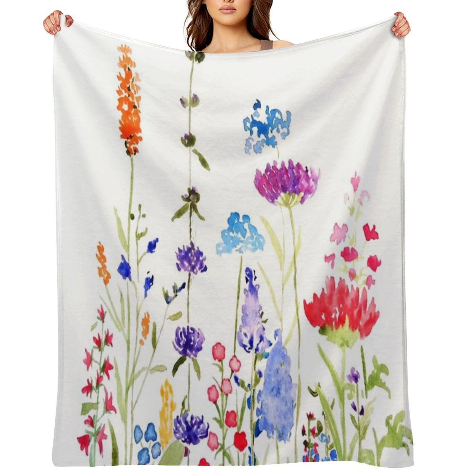 Hand Painted Colorful Wild Flowers Watercolor Painting Anti-pilling Throw Blanket
