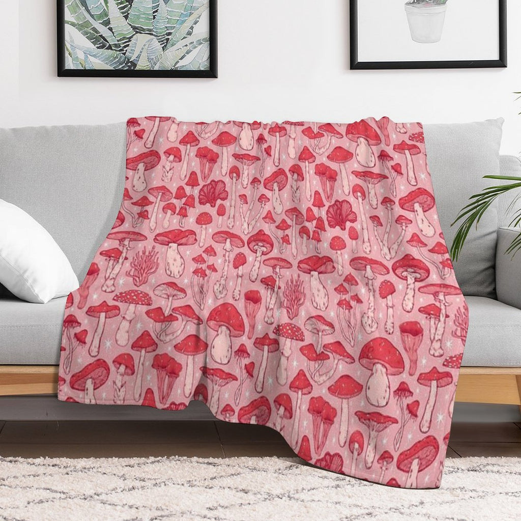 Deadly Mushrooms Red on Pink Eco-conscious Throw Blanket
