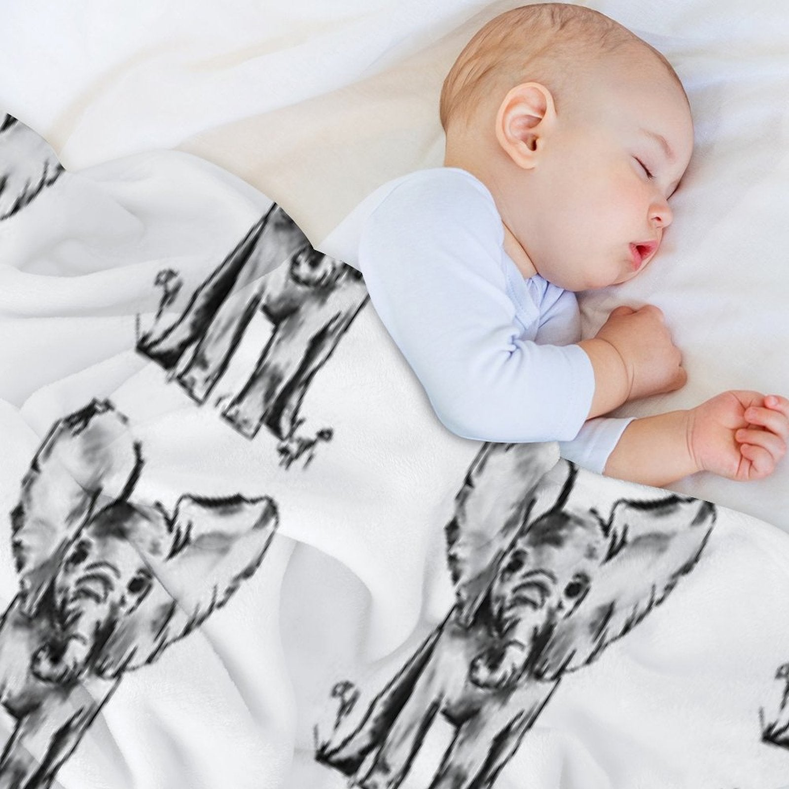 Black And White Elephant Machine-washable Throw Blanket
