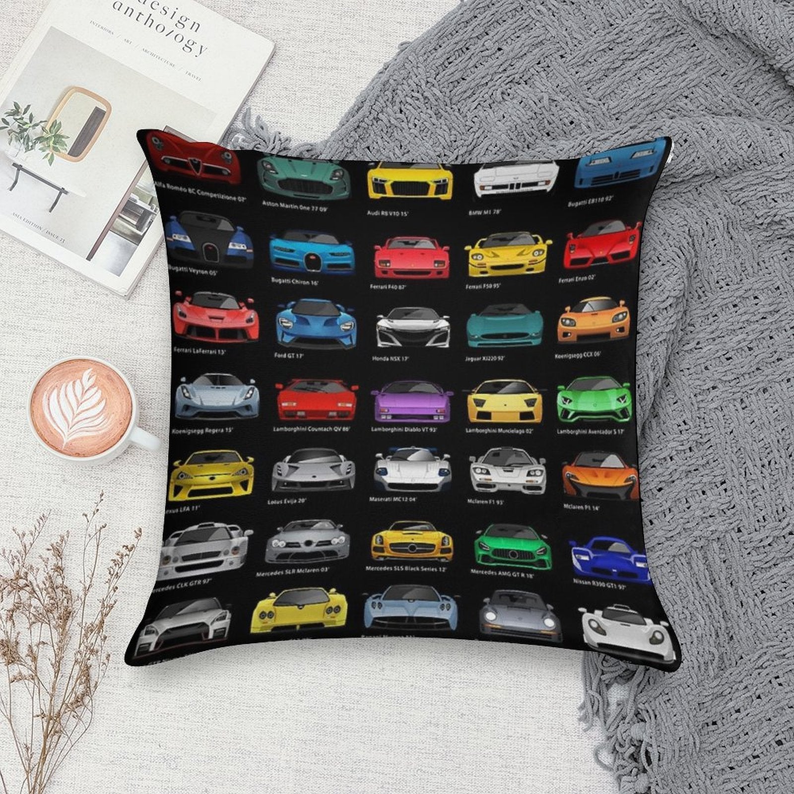Super Cars (B) Soft Hidden Zipper Throw Pillow