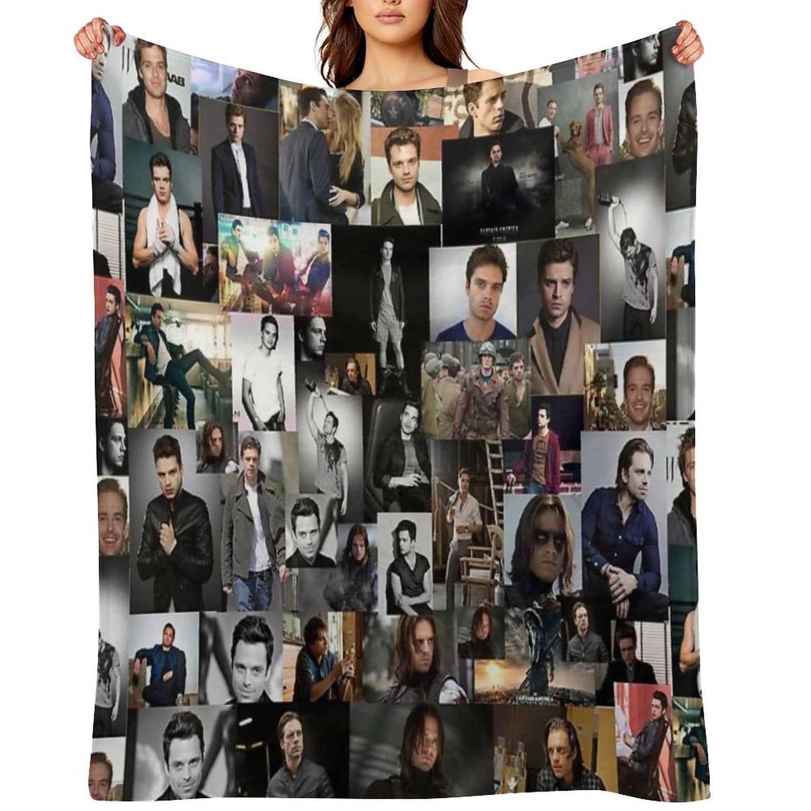 Sebastian Stan Seamless Squarish Photo Collage Wrinkle-free Throw Blanket