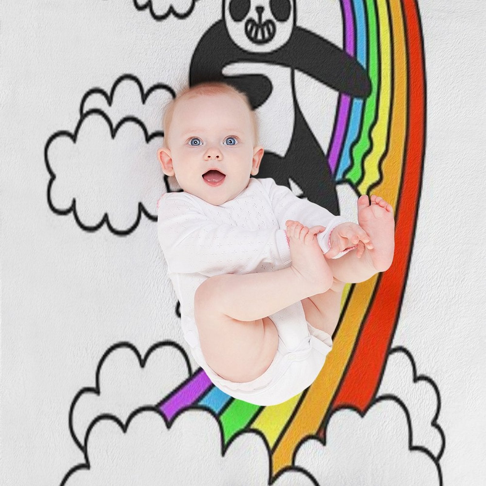 Pandas Surf Rainbows Versatility Throw Blanket